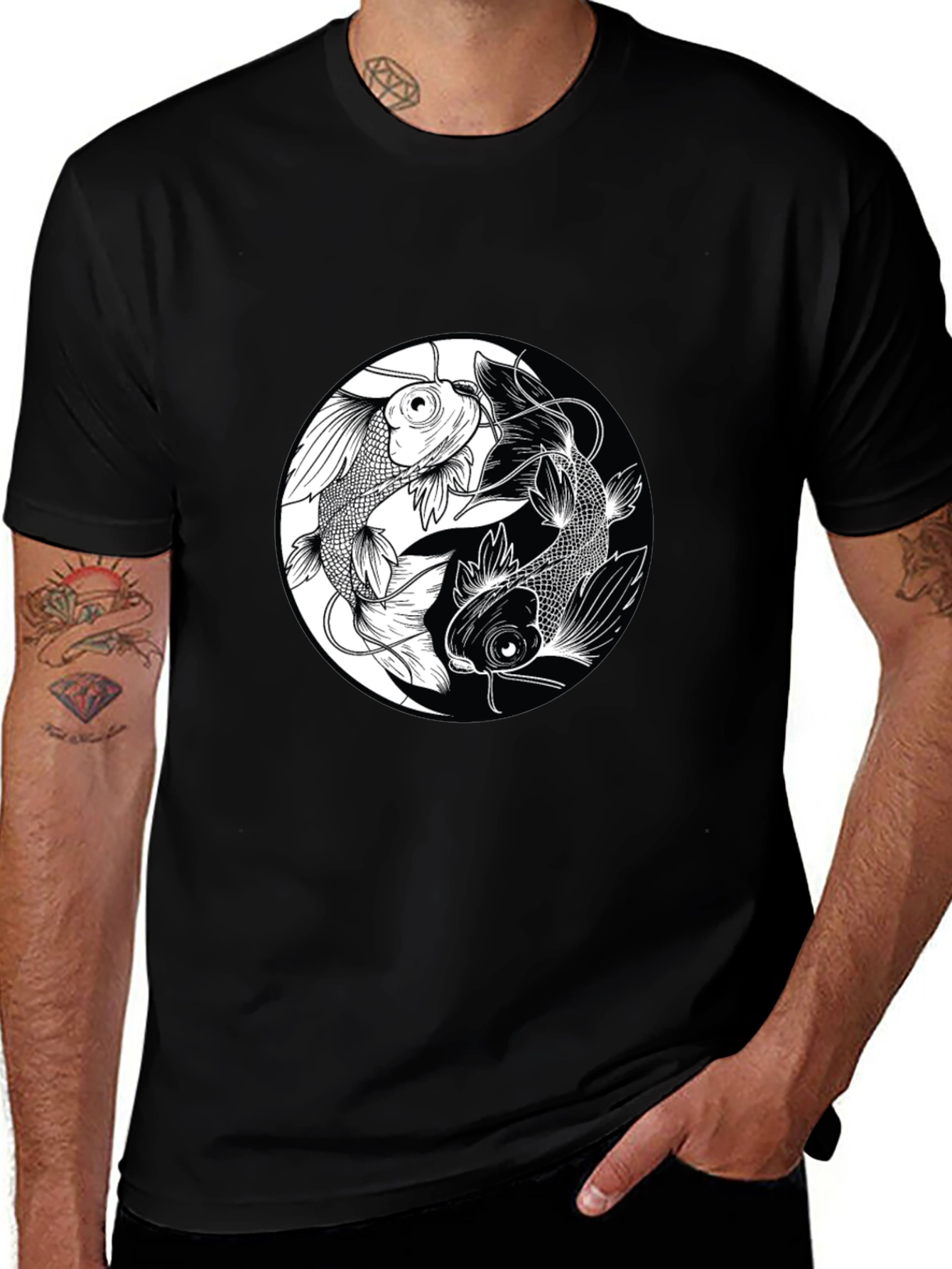 Variant 16 of Yin Yang Koi Fish Graphic Black T-Shirt