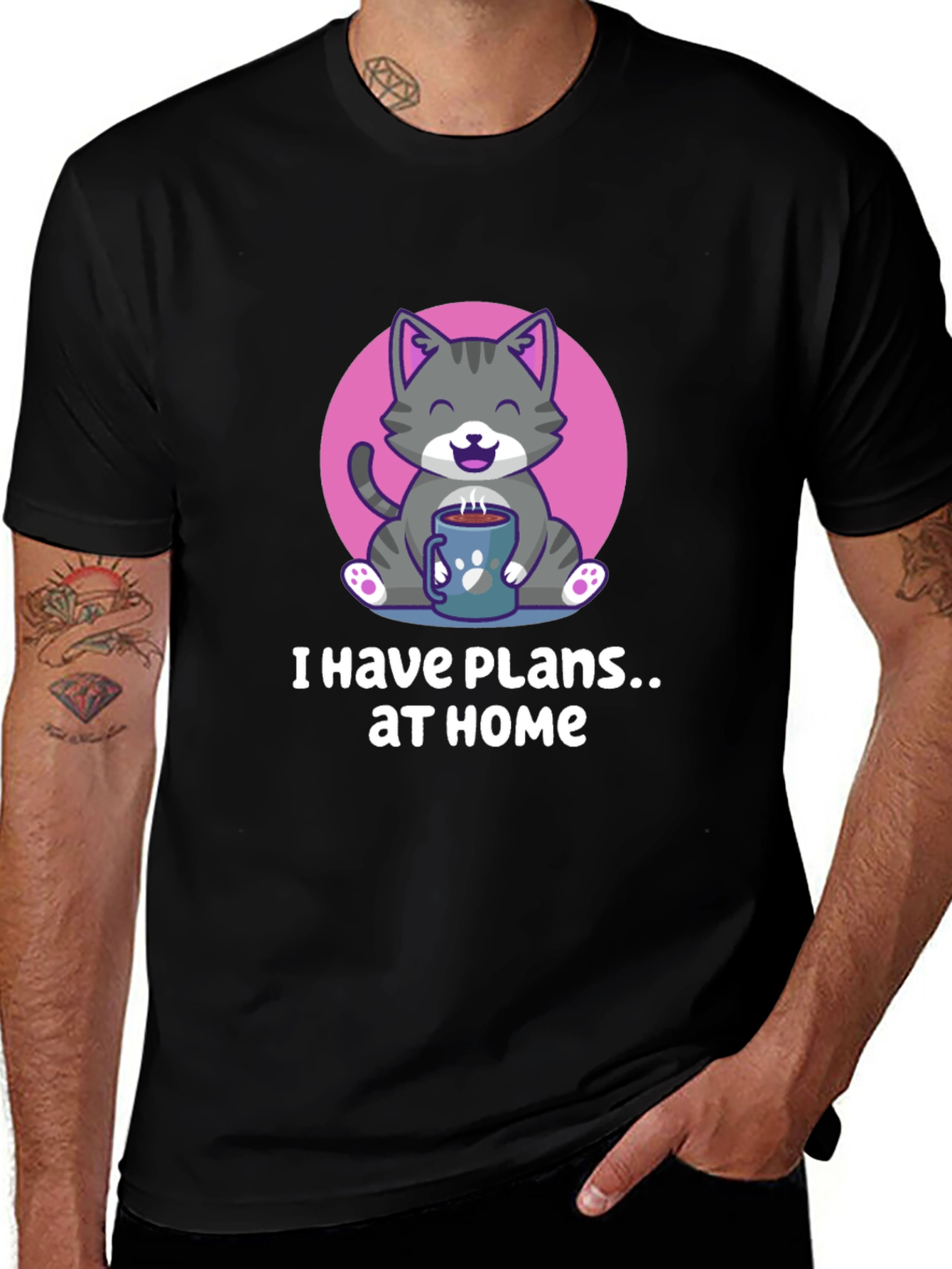 Black Cat Plans at Home T-Shirt main image