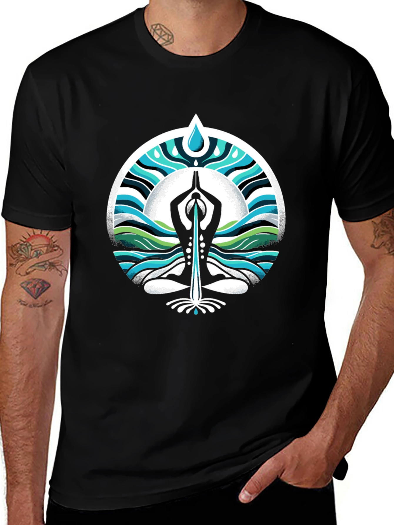 Variant 5 of Yoga Water Drop Graphic Black T-Shirt
