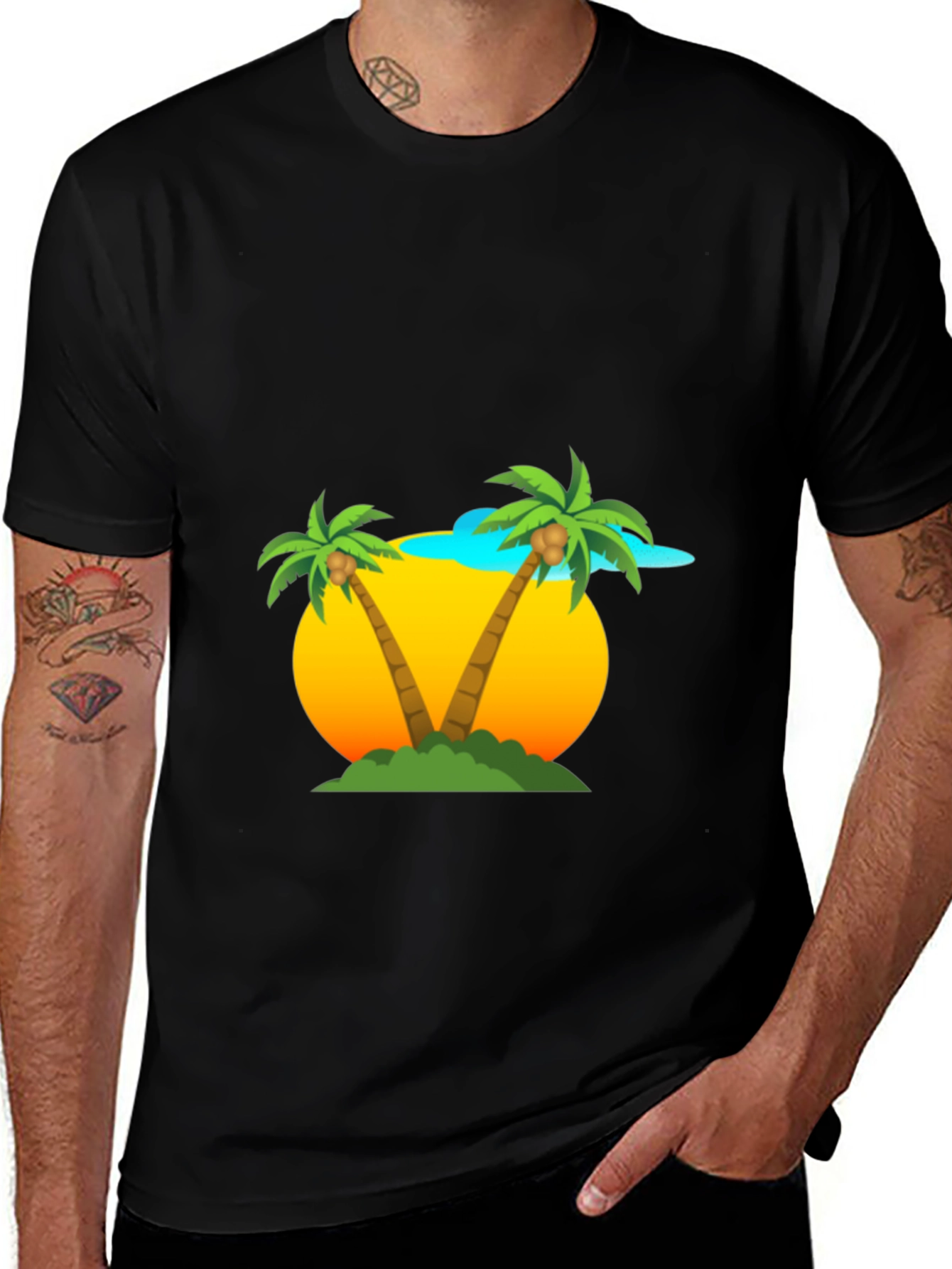 Variant 18 of Tropical Palm Tree Graphic Tee - Black