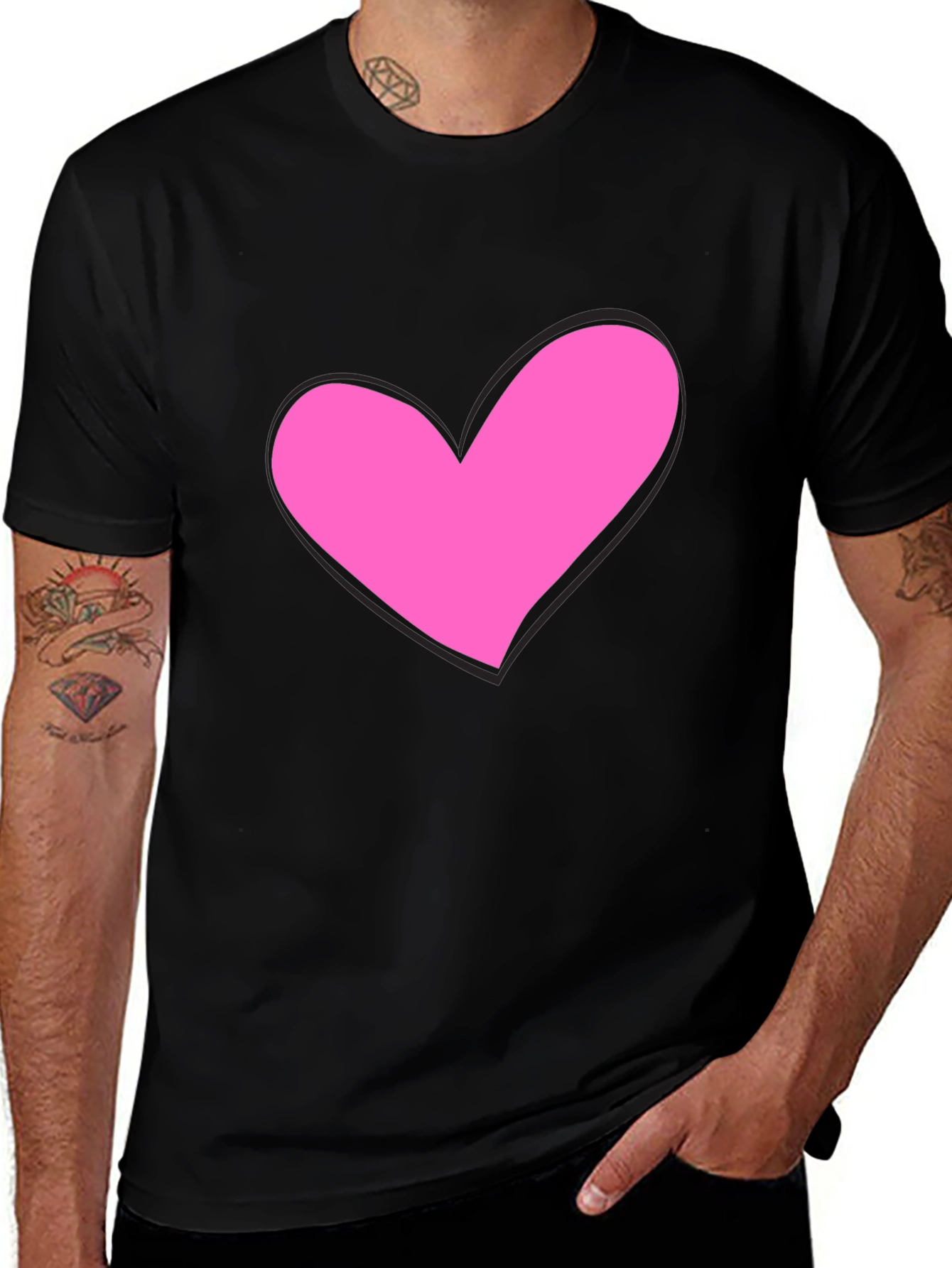 Variant 28 of Pink Heart Graphic Black T-Shirt