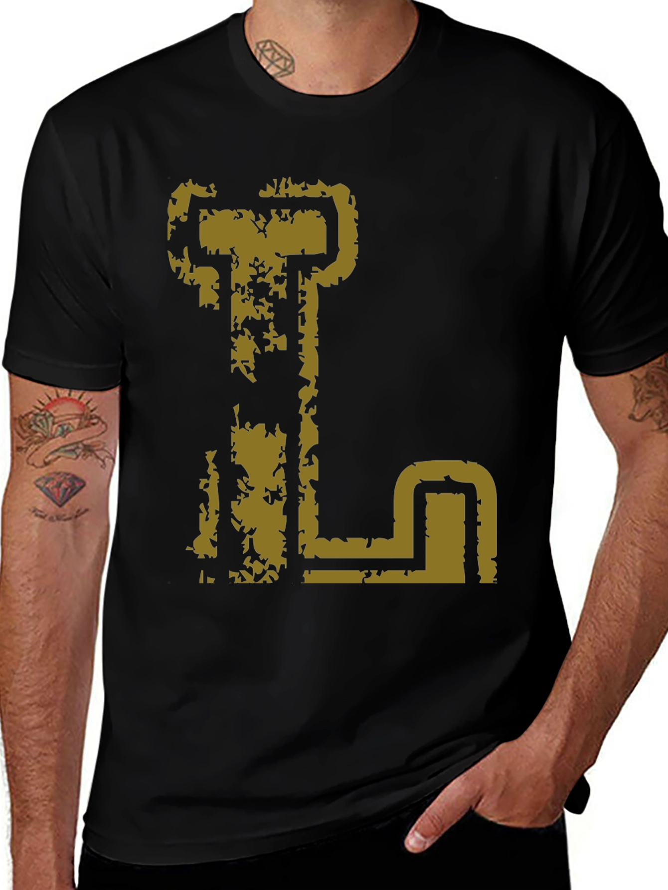 Variant 18 of Distressed "L" Graphic Black T-Shirt