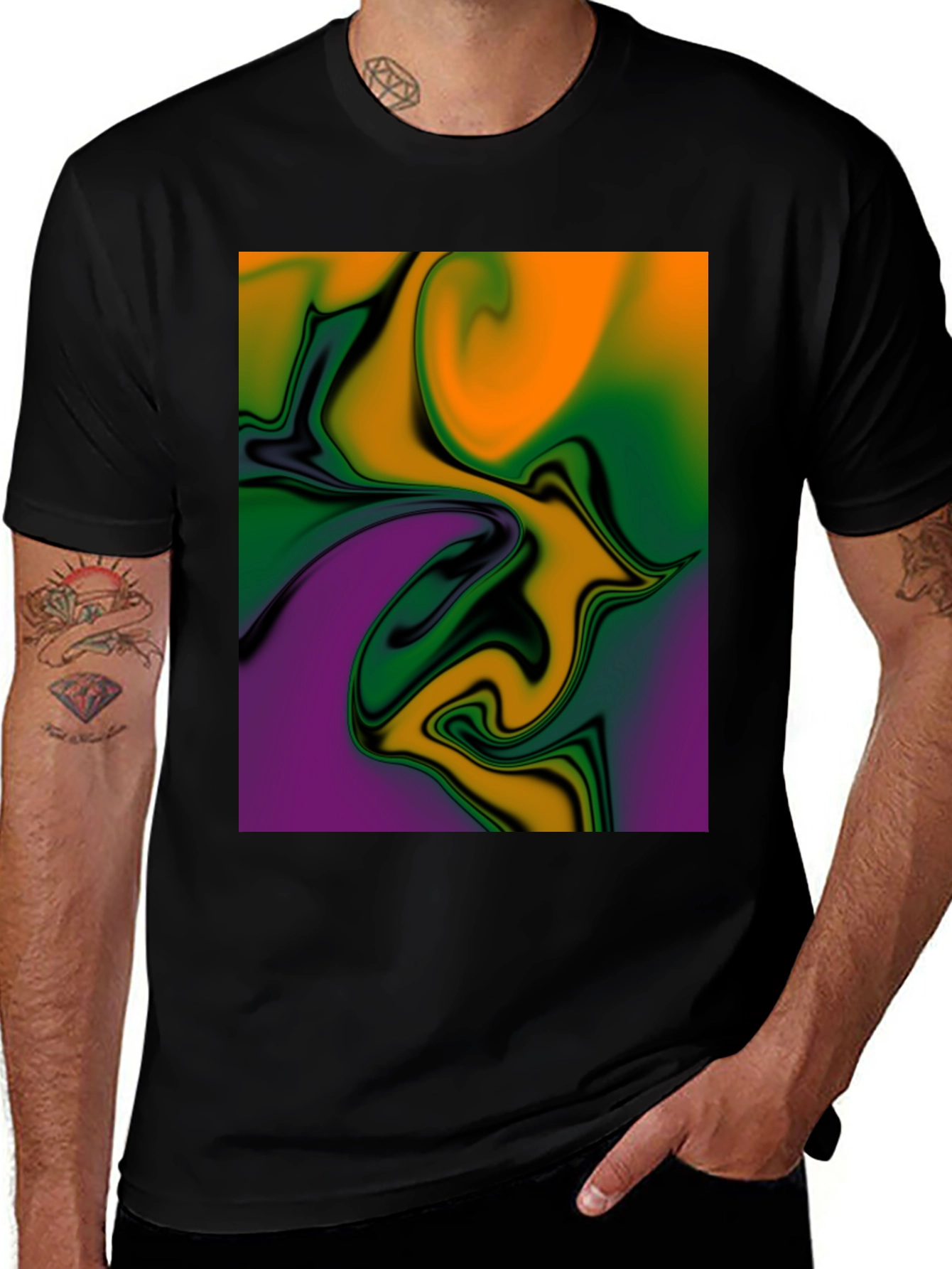 Variant 20 of Abstract Swirl Graphic Print Black T-Shirt
