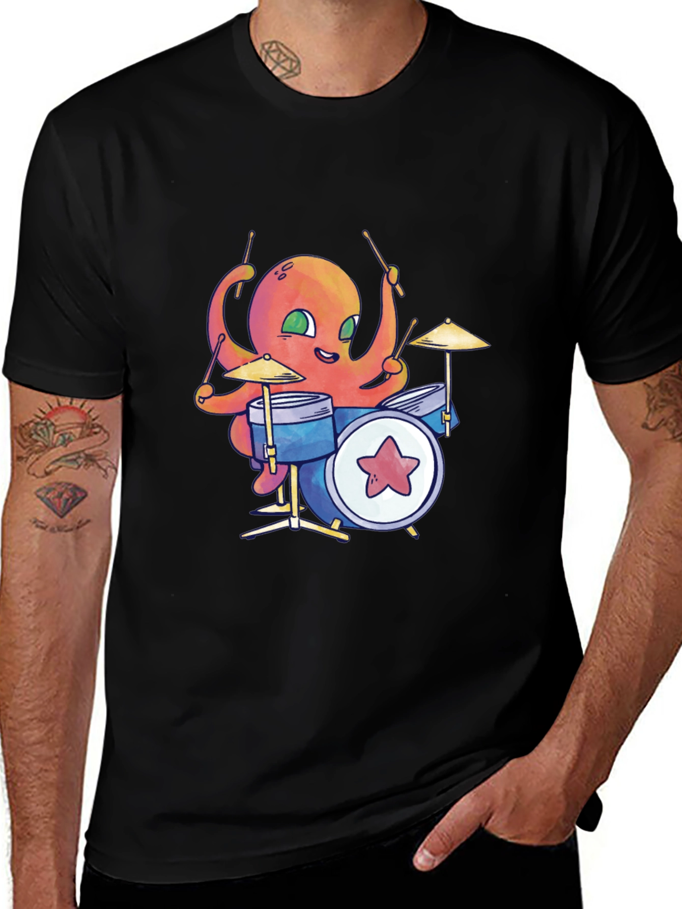 Variant 10 of Octopus Drummer Black T-Shirt
