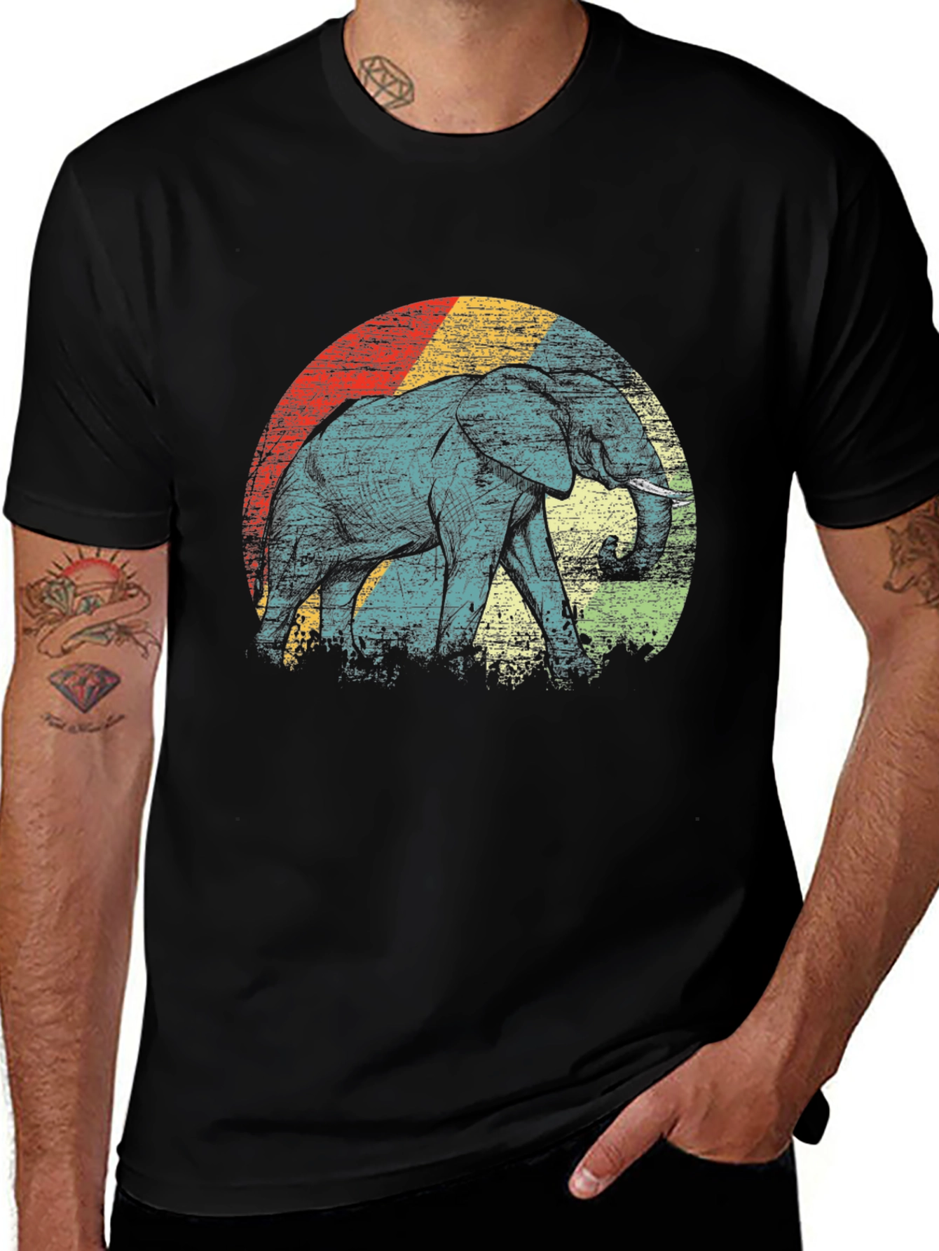 Variant 5 of Retro Elephant Graphic Tee - Vintage Style Comfort