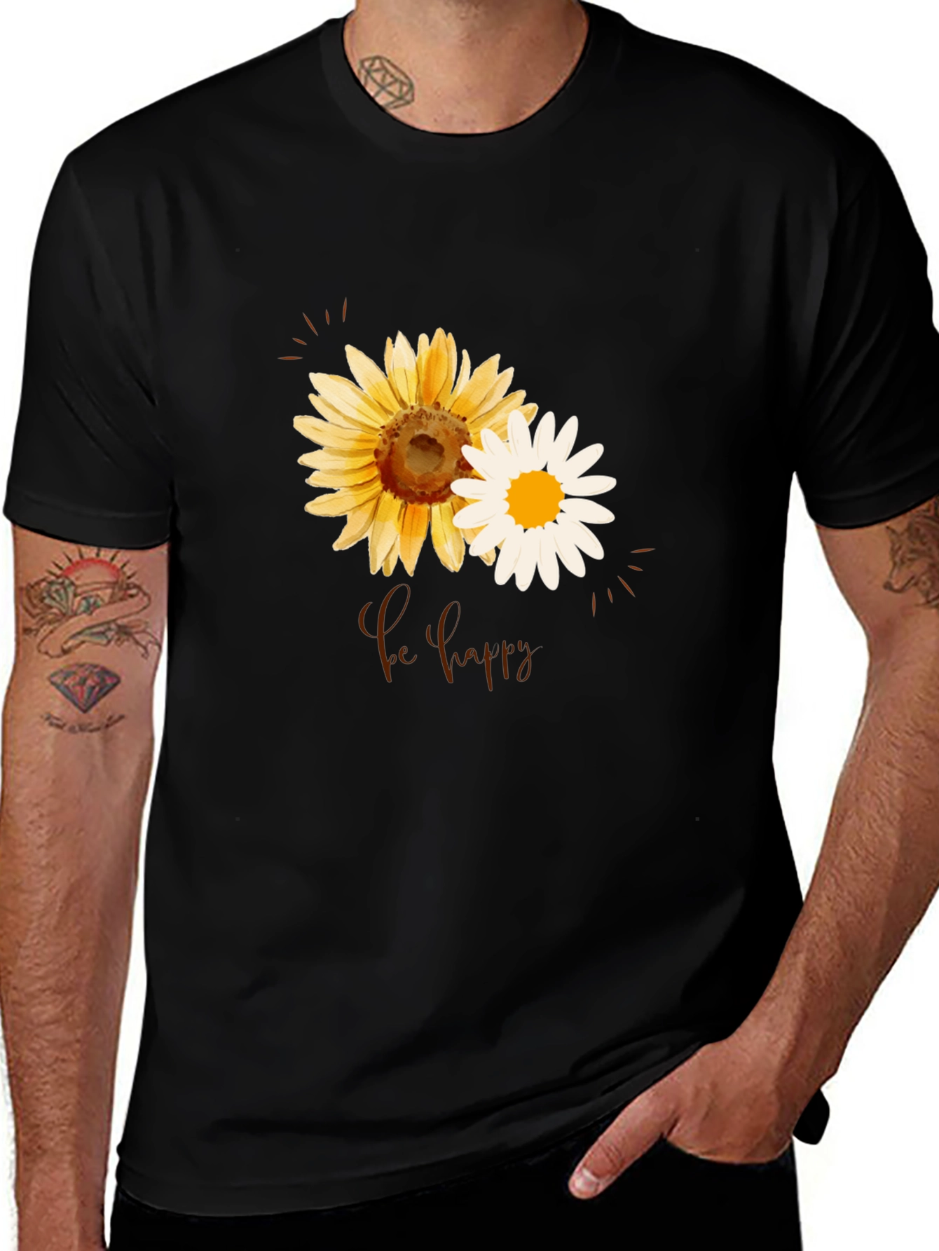 Variant 2 of Sunflower & Daisy 'Be Happy' Graphic Tee