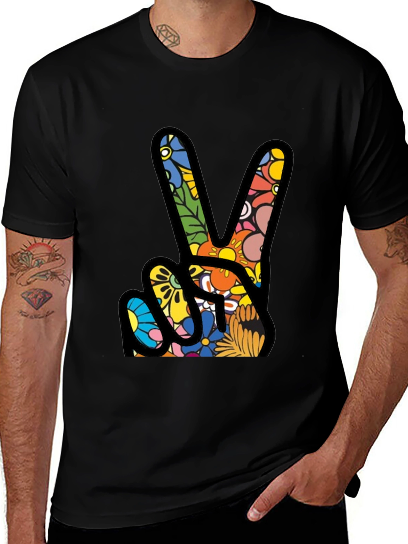 Variant 9 of Peace Sign Floral Pattern T-Shirt