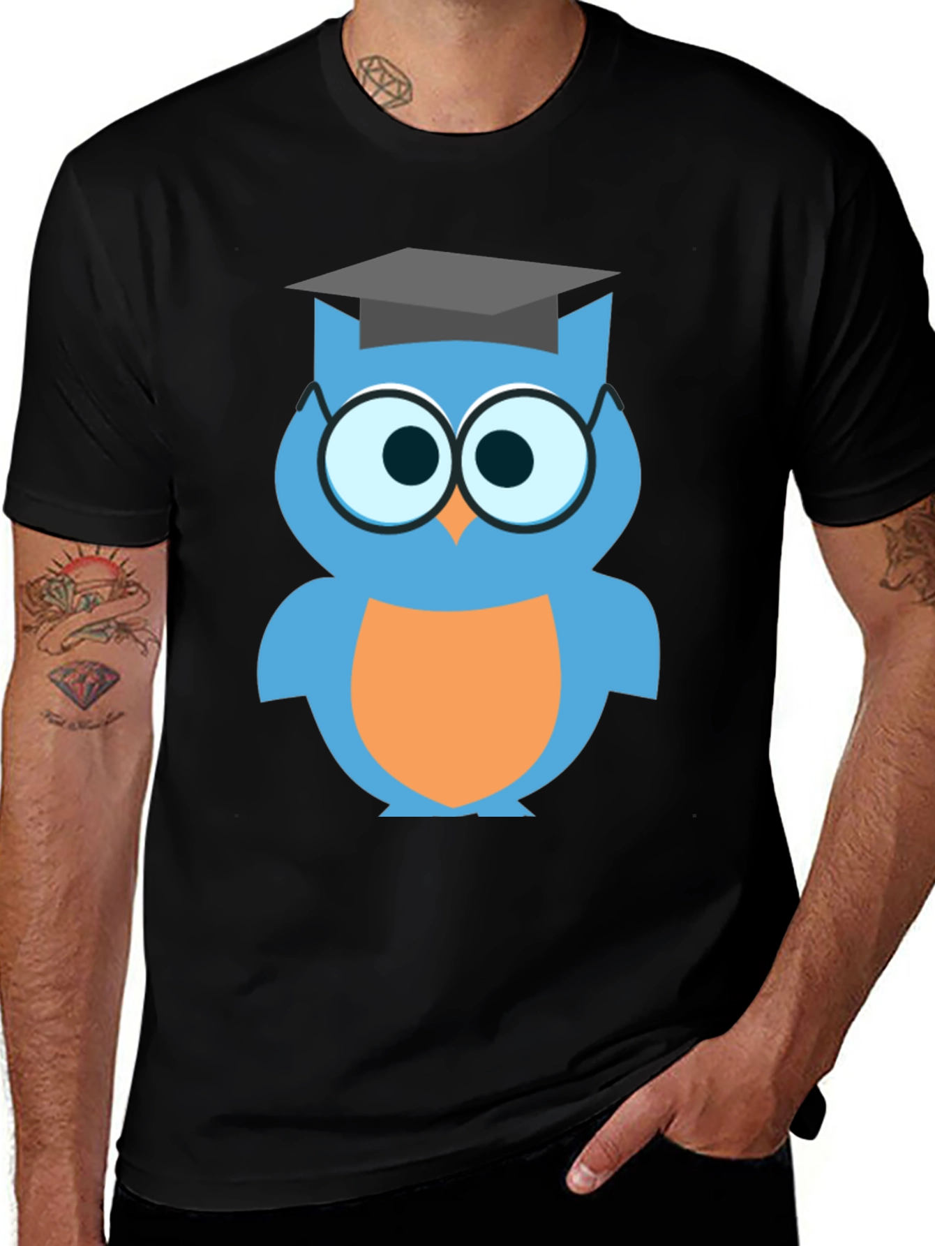 Variant 25 of Cute Owl Grad T-Shirt - Unisex Black Tee