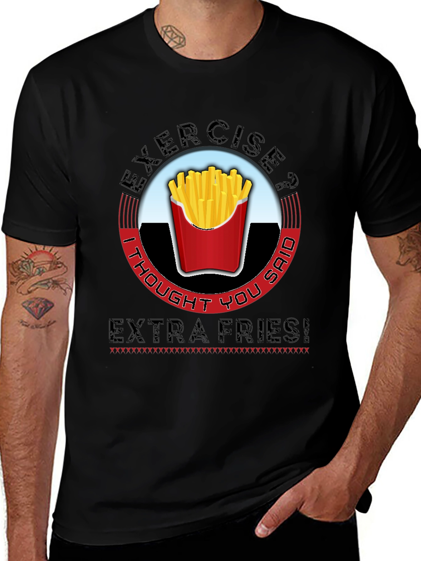 Variant 2 of Exercise? Extra Fries Men's Graphic Tee