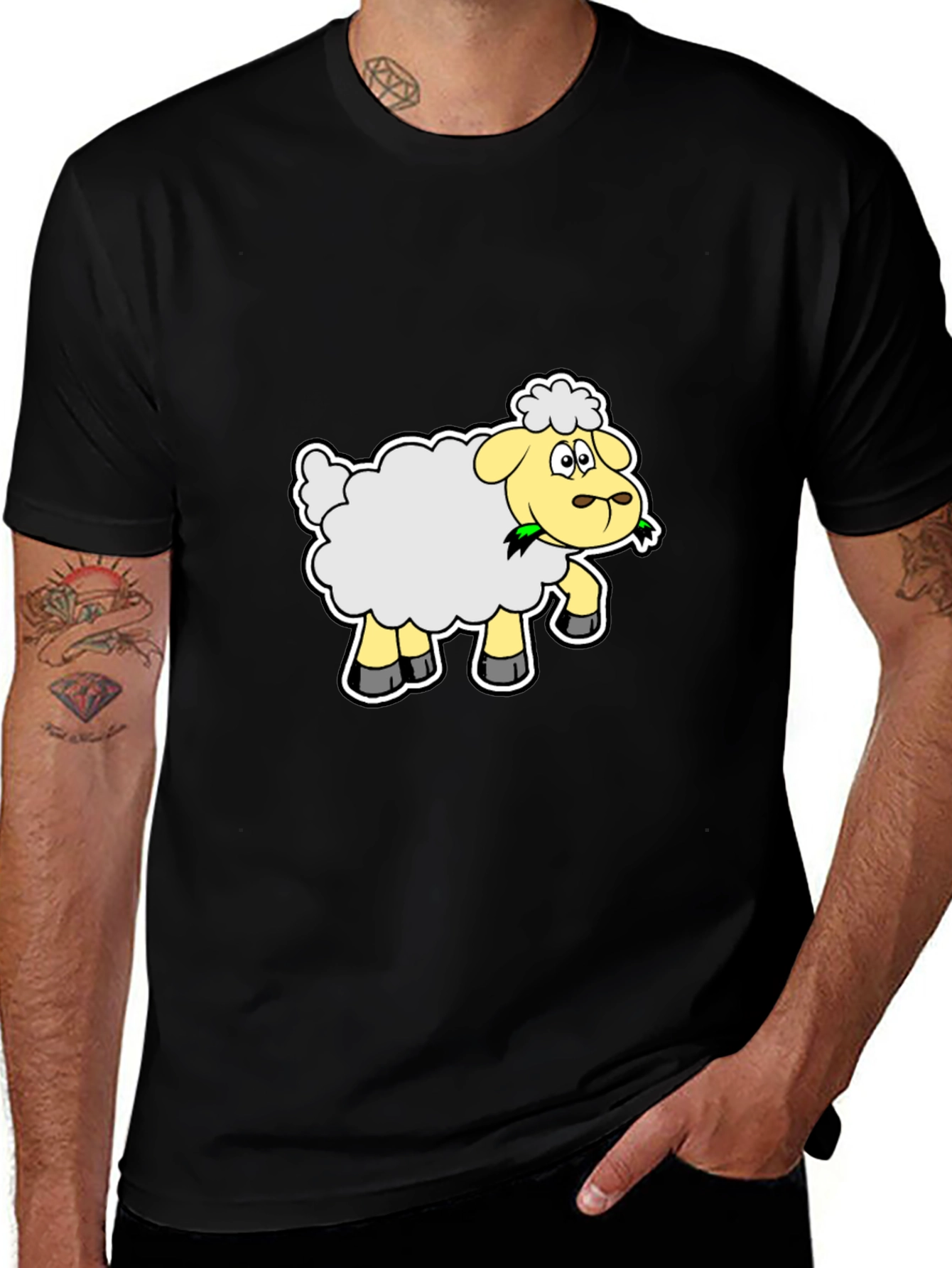 Variant 5 of Cartoon Sheep Graphic Tee - Black Cotton Shirt