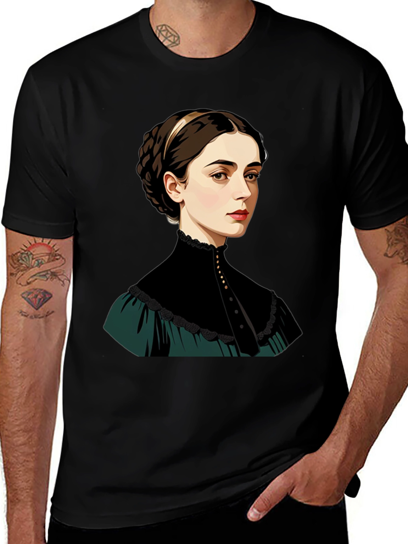 Variant 4 of Vintage Woman Portrait Graphic Tee - Black Cotton Blend