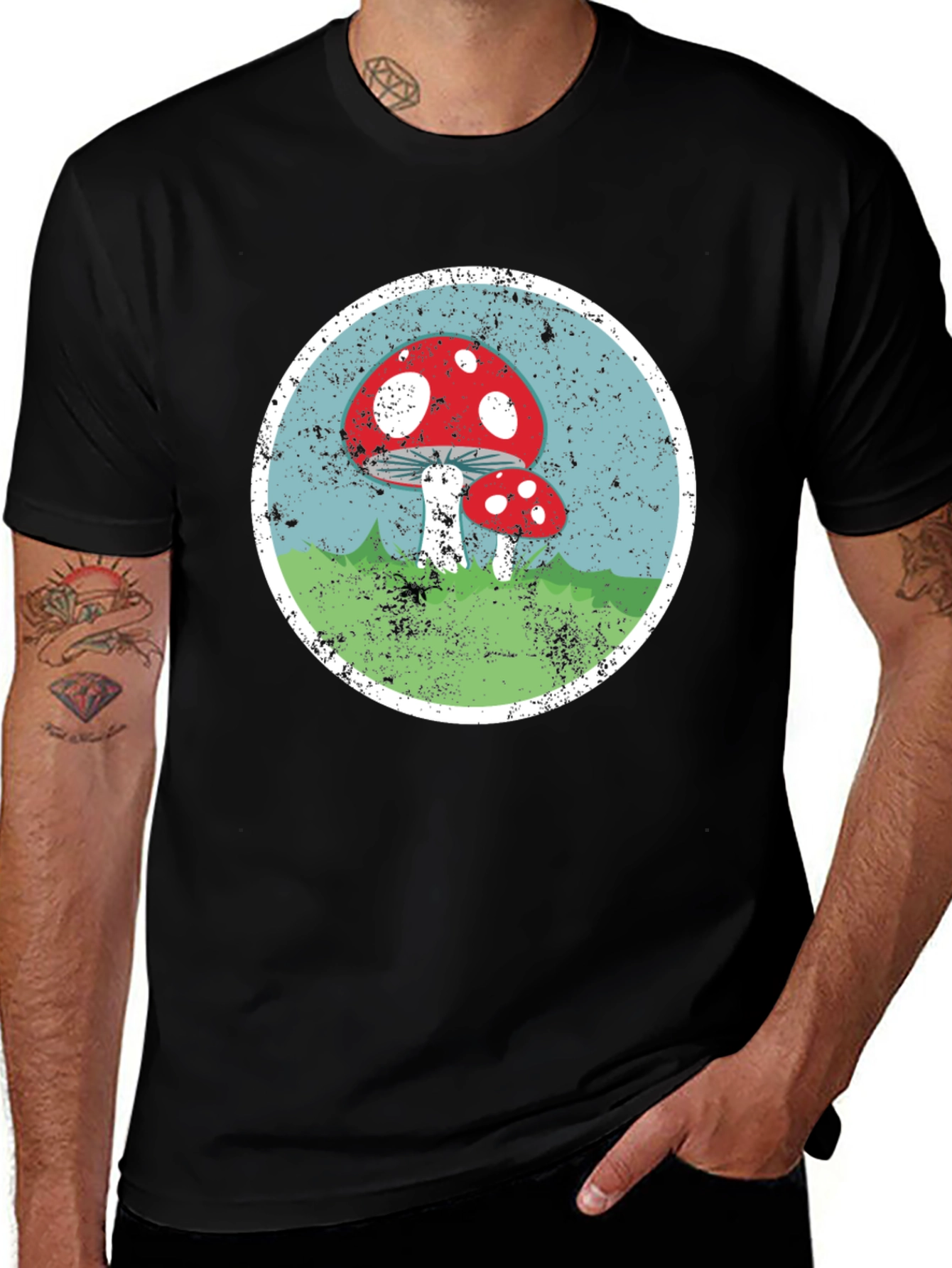 Variant 2 of Mushroom Circle Graphic Tee - Black