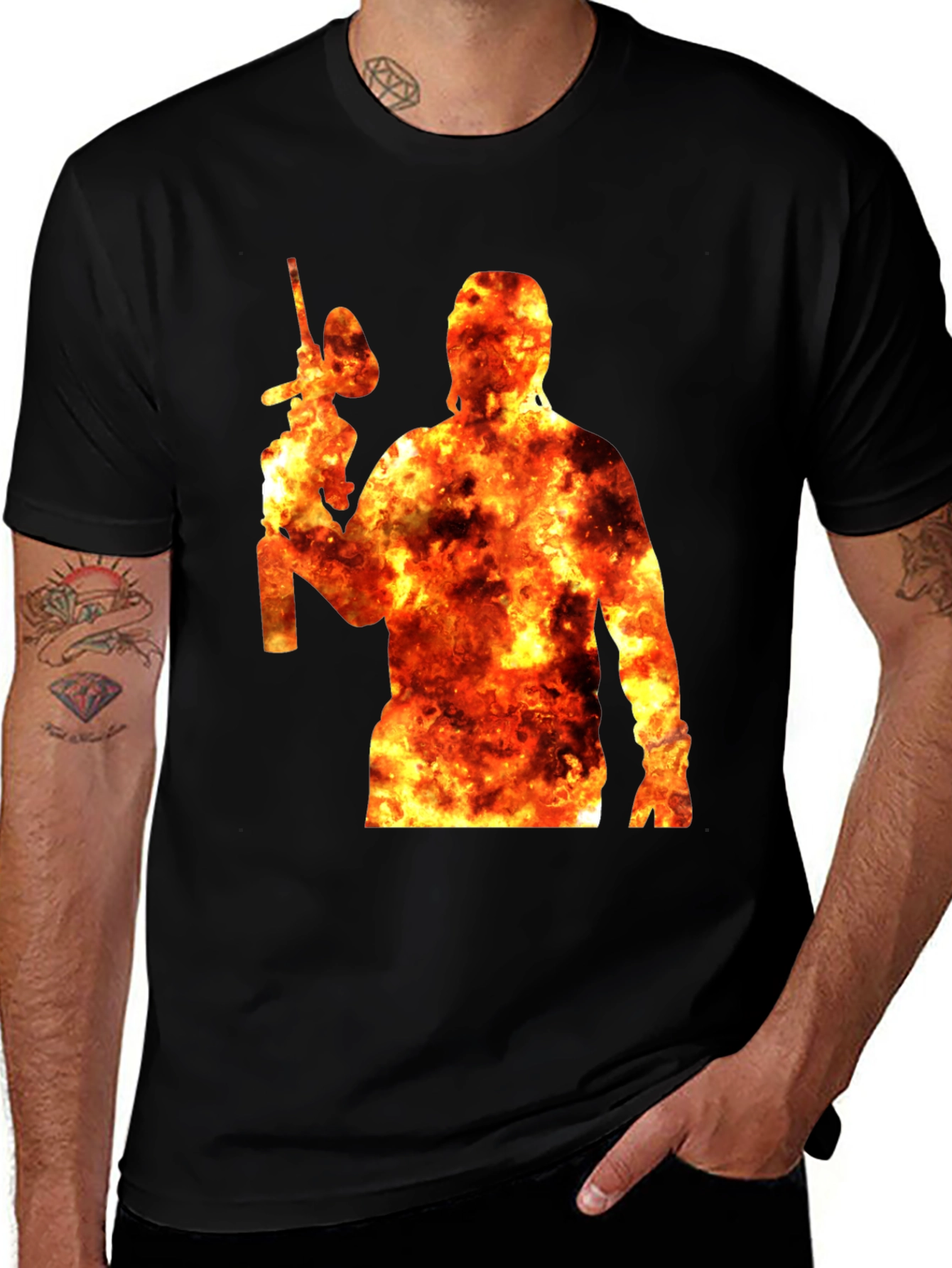 Variant 12 of Fiery Paintball Player Graphic Tee - Black T-Shirt