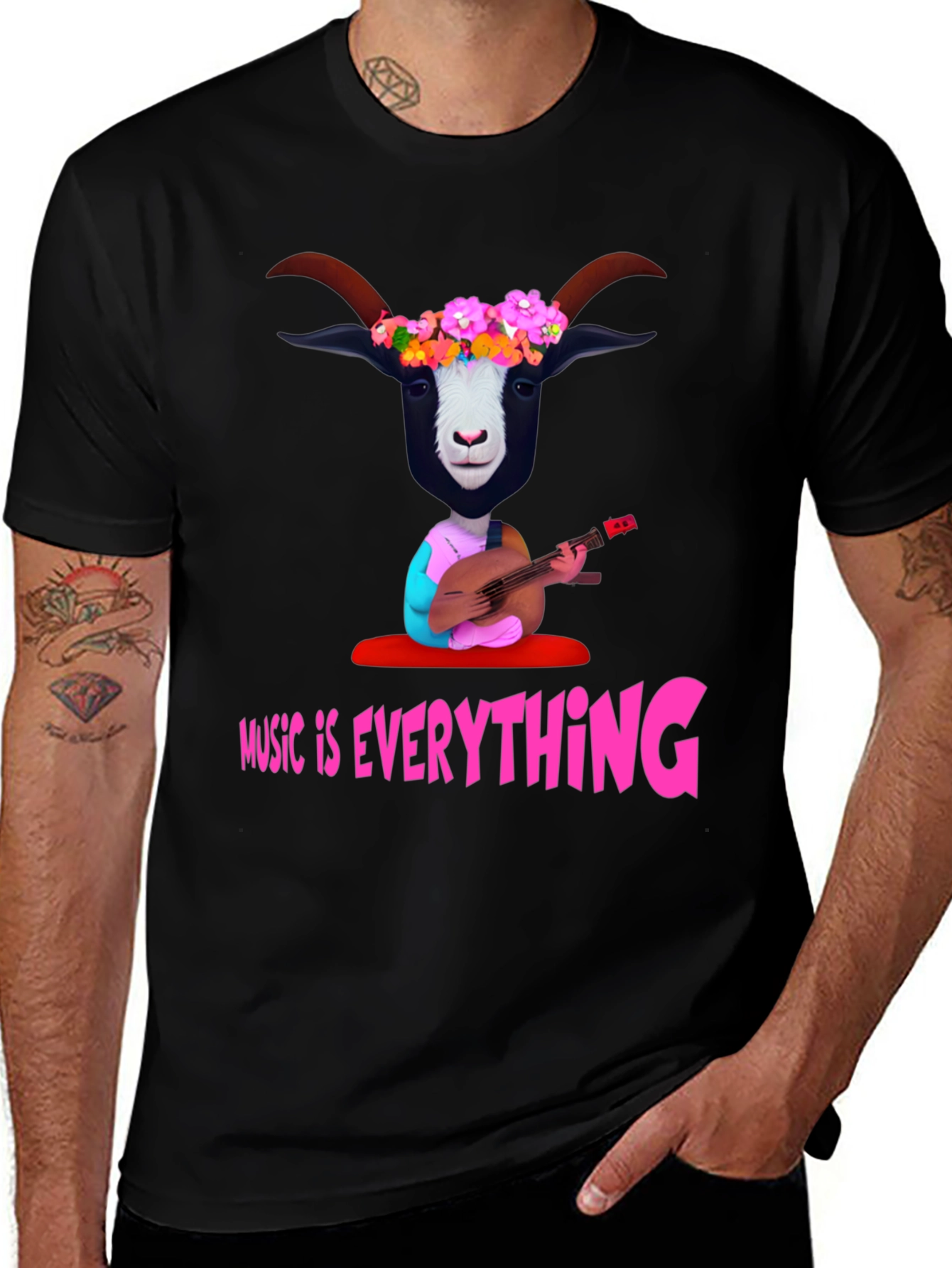 Variant 20 of Music Goat Graphic T-Shirt - Black