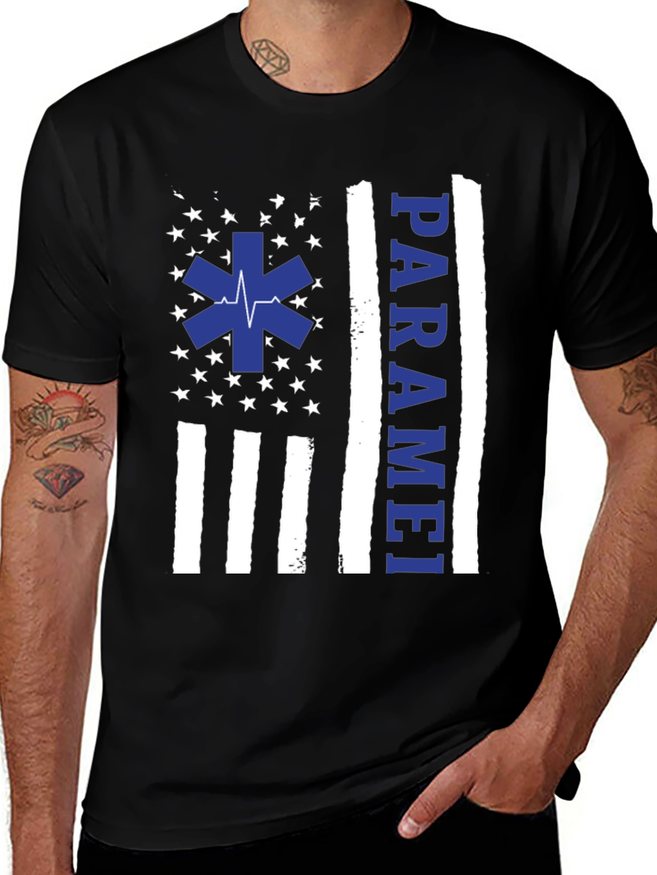 Variant 14 of Paramedic American Flag Graphic T-Shirt - Black