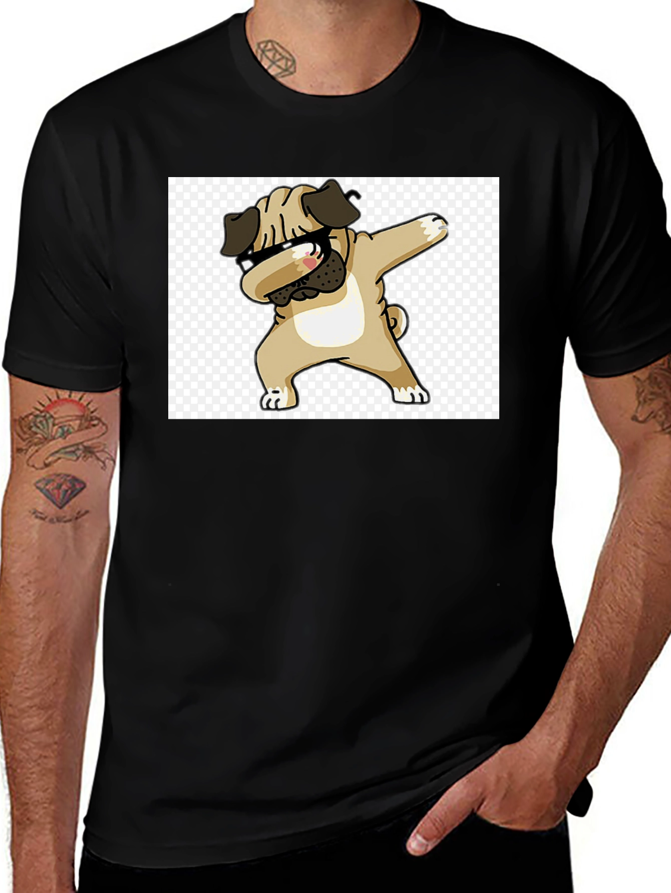 Variant 22 of Dabbing Pug Black T-Shirt - Cool Novelty Tee