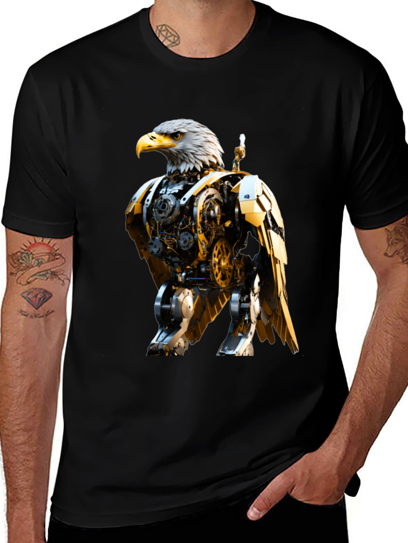 Variant 20 of Steampunk Eagle Graphic Tee - Bold Robotic Design