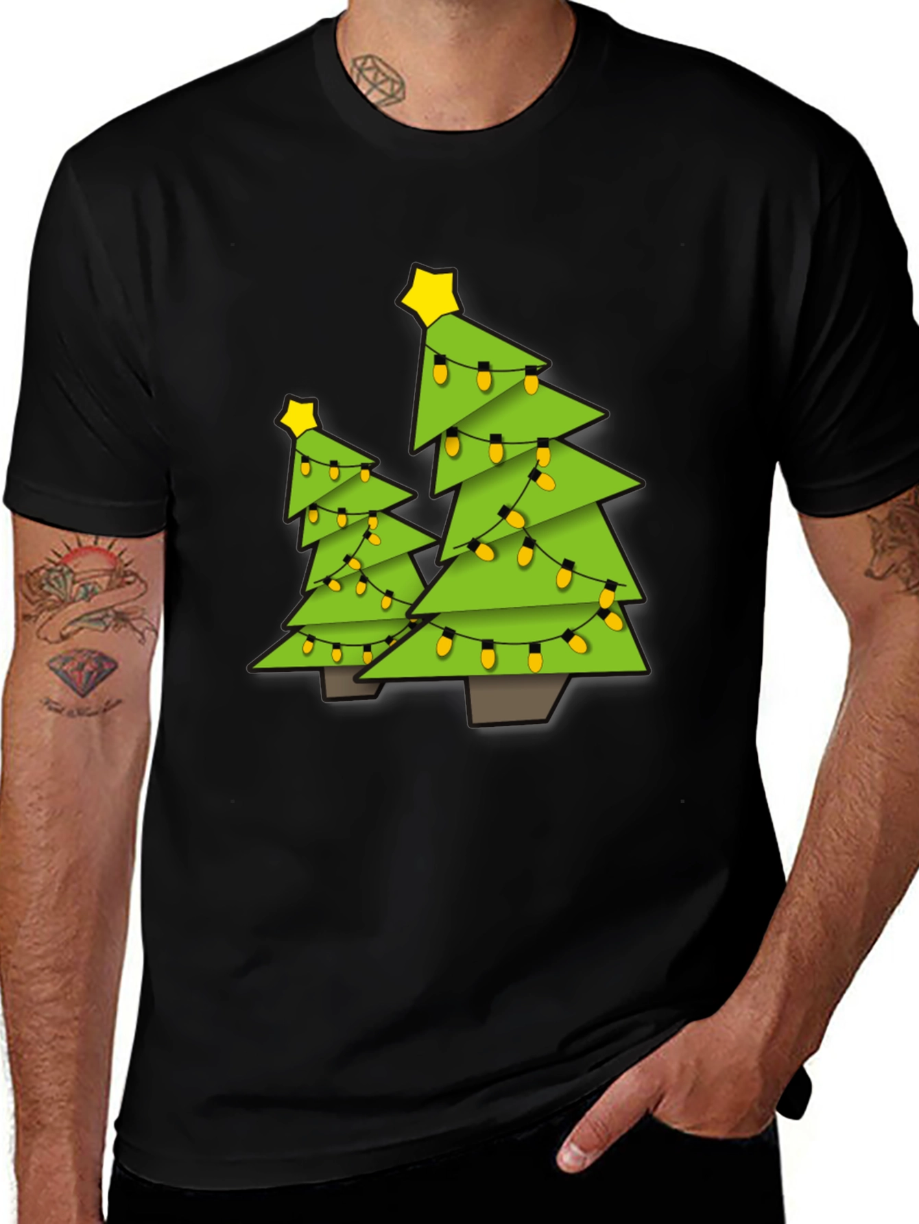 Black Festive Christmas Tree Graphic Tee - Black main image