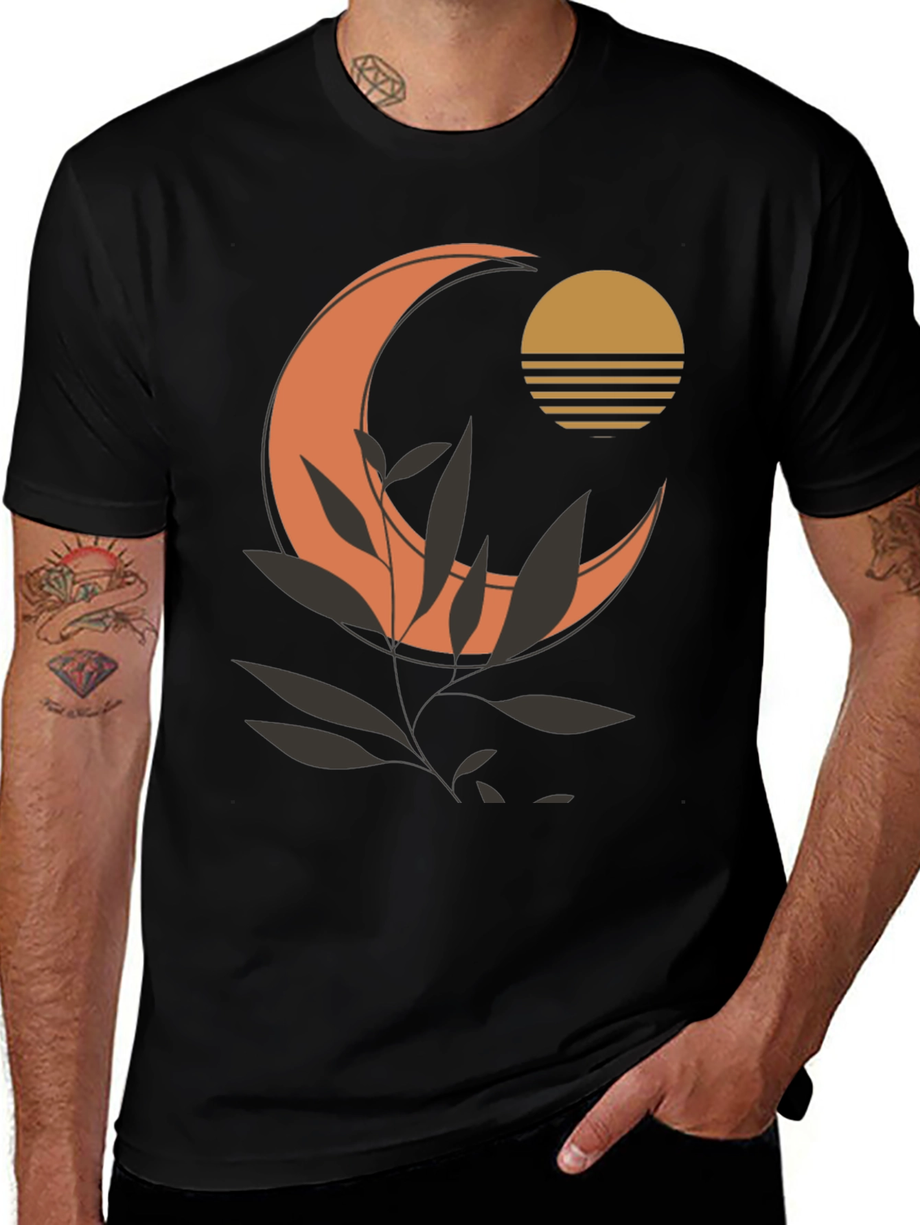 Variant 23 of Minimalist Crescent Moon Graphic Tee - Stylish Black Cotton Shirt