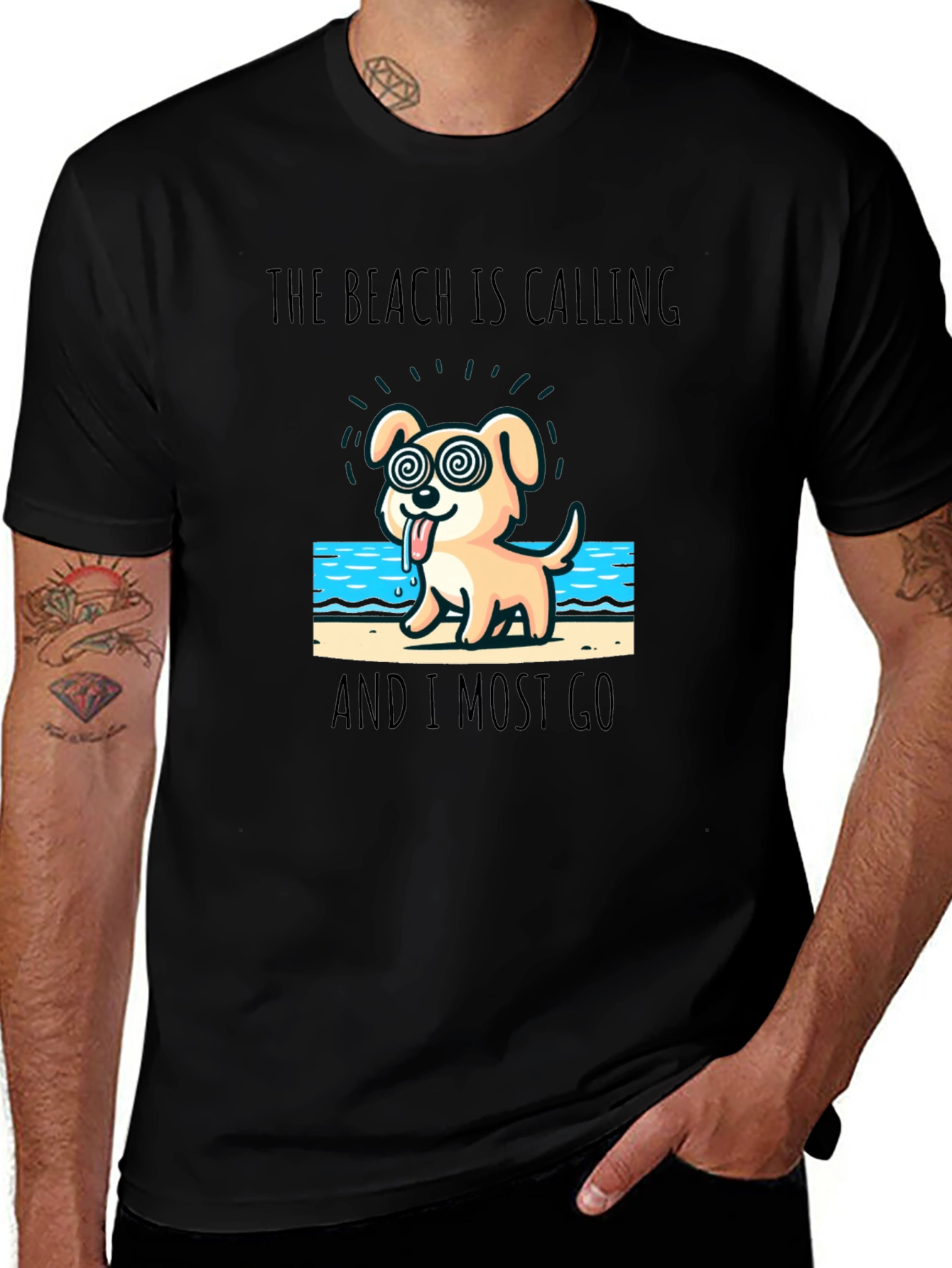 Variant 8 of Funny Beach Dog T-Shirt - Calling and I Must Go!