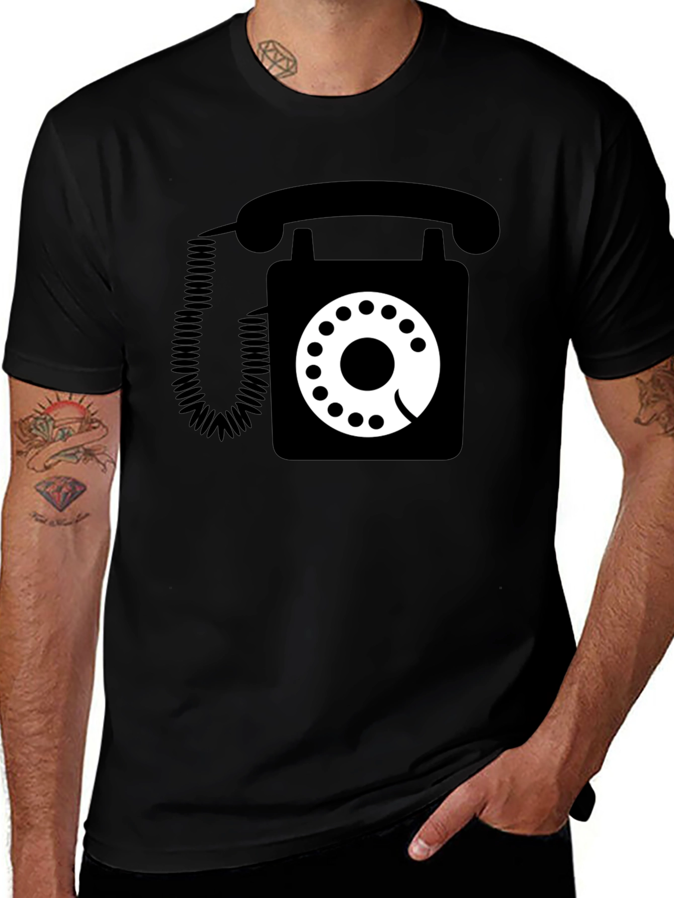 Variant 16 of Retro Rotary Phone Graphic Tee - Black Cotton T-Shirt