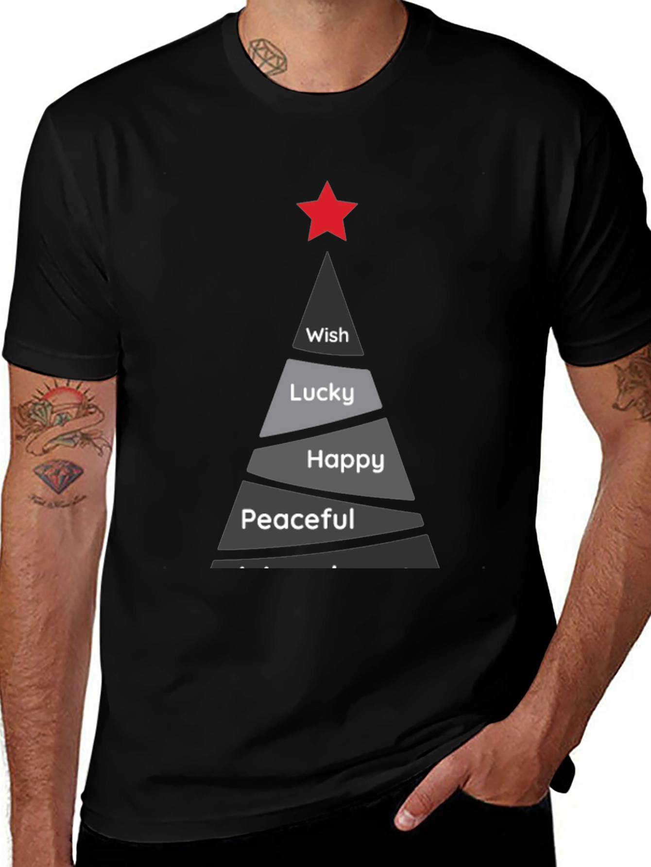 Festive Holiday Wishes T-Shirt - Peaceful, Happy, Lucky