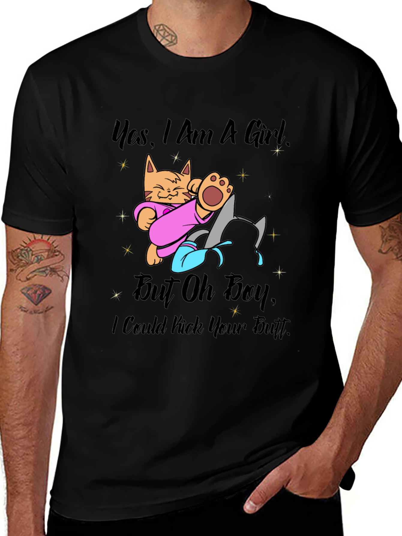 Variant 4 of Funny Cat Graphic T-Shirt - Yes, I Am A Girl But Oh Boy
