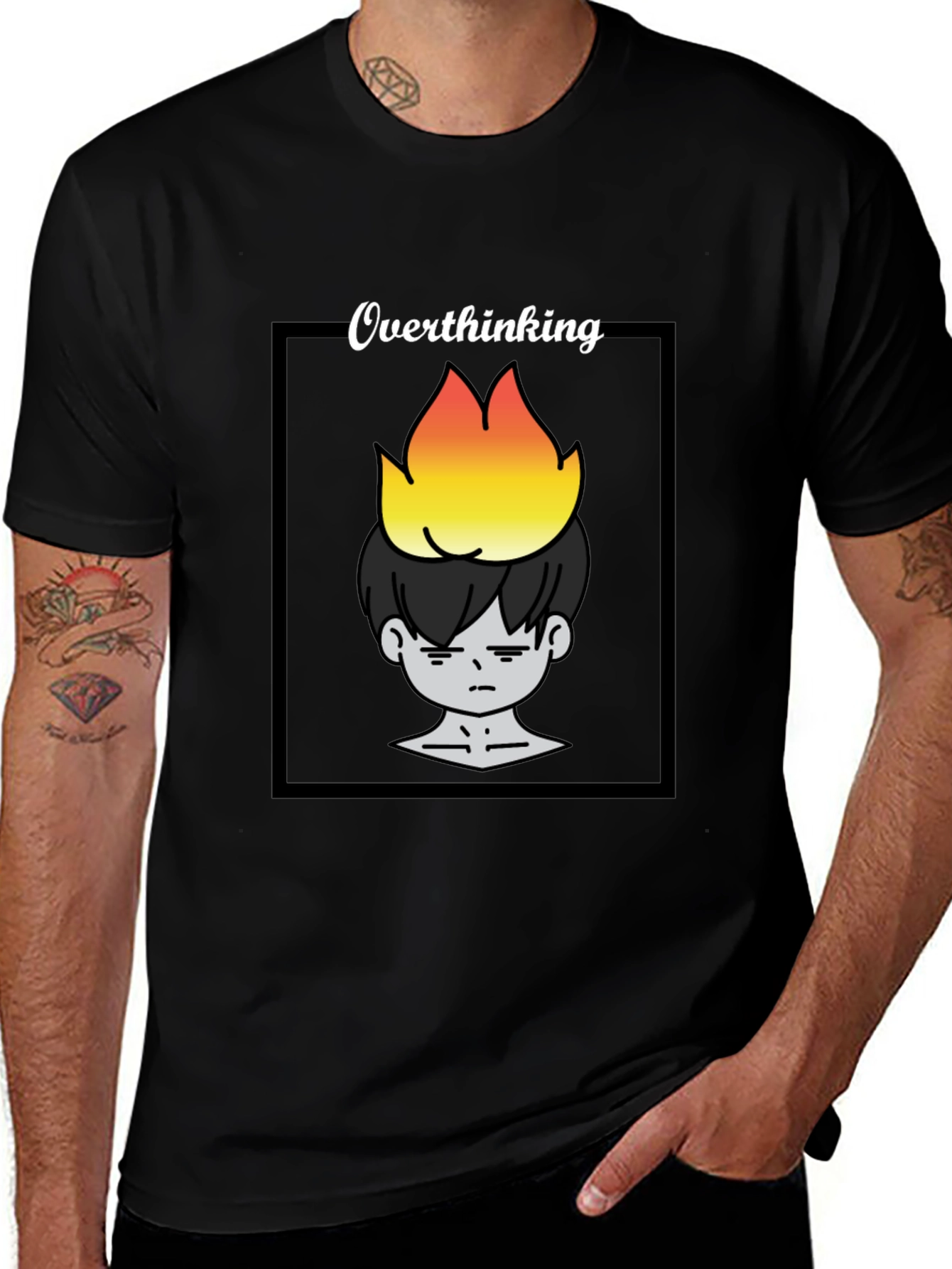 Variant 28 of Overthinking Graphic Print Tee - Unisex Black T-Shirt