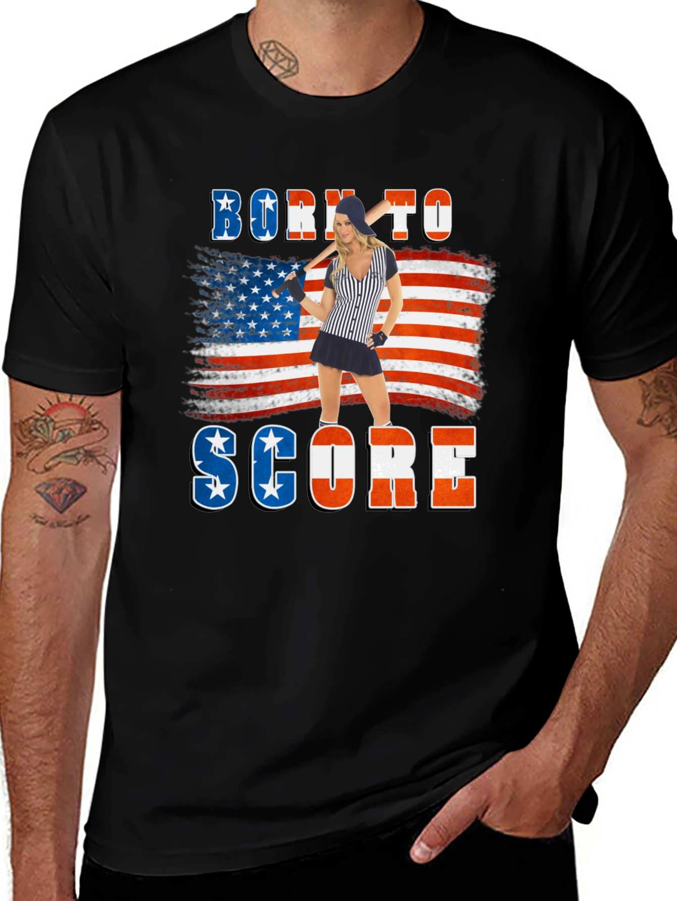 Variant 27 of Born To Score American Flag Graphic Tee
