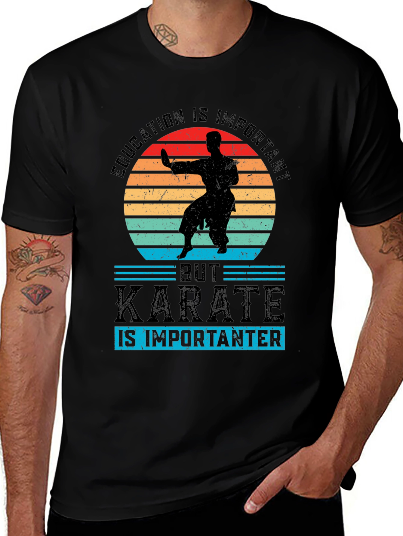 Variant 14 of Education Important But Karate Importanter Black T-Shirt