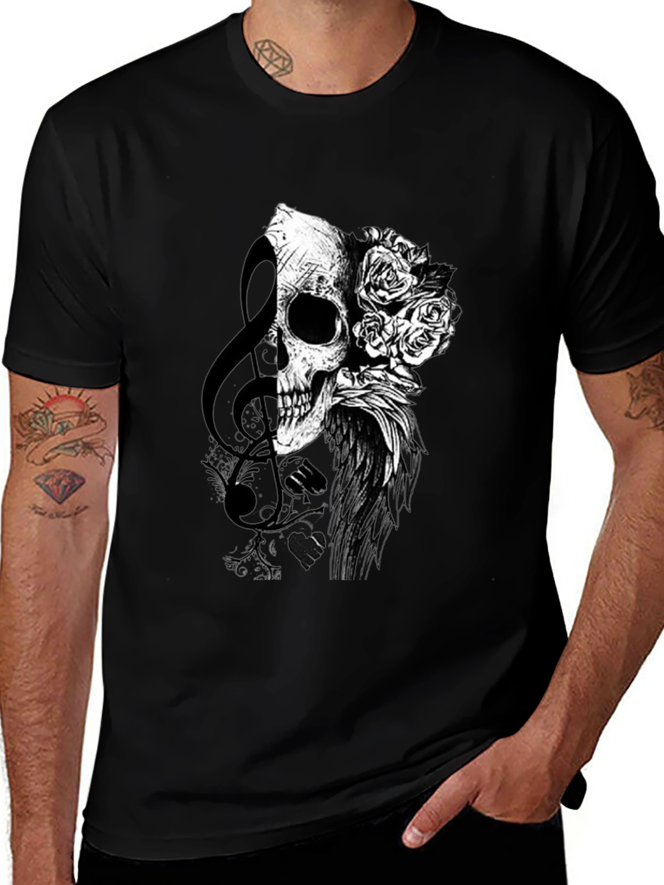 Variant 5 of Skull & Roses Graphic Tee - Black