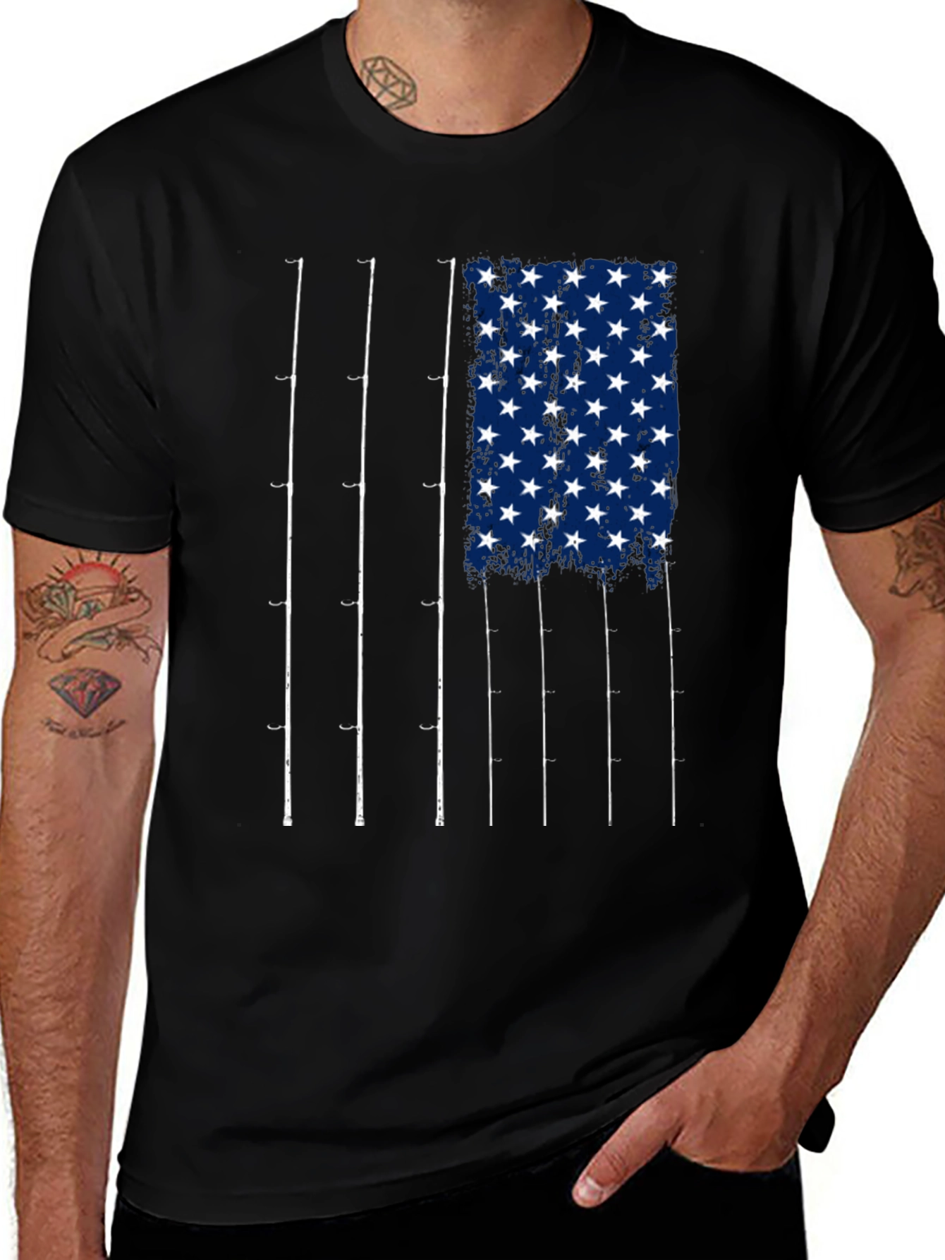 Variant 21 of Fishing Rod American Flag Graphic T-Shirt