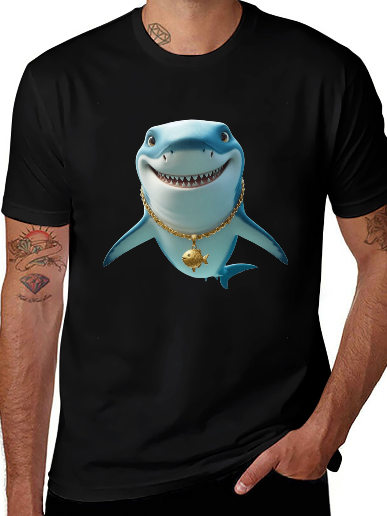 Variant 23 of Shark with Gold Chain Graphic T-Shirt