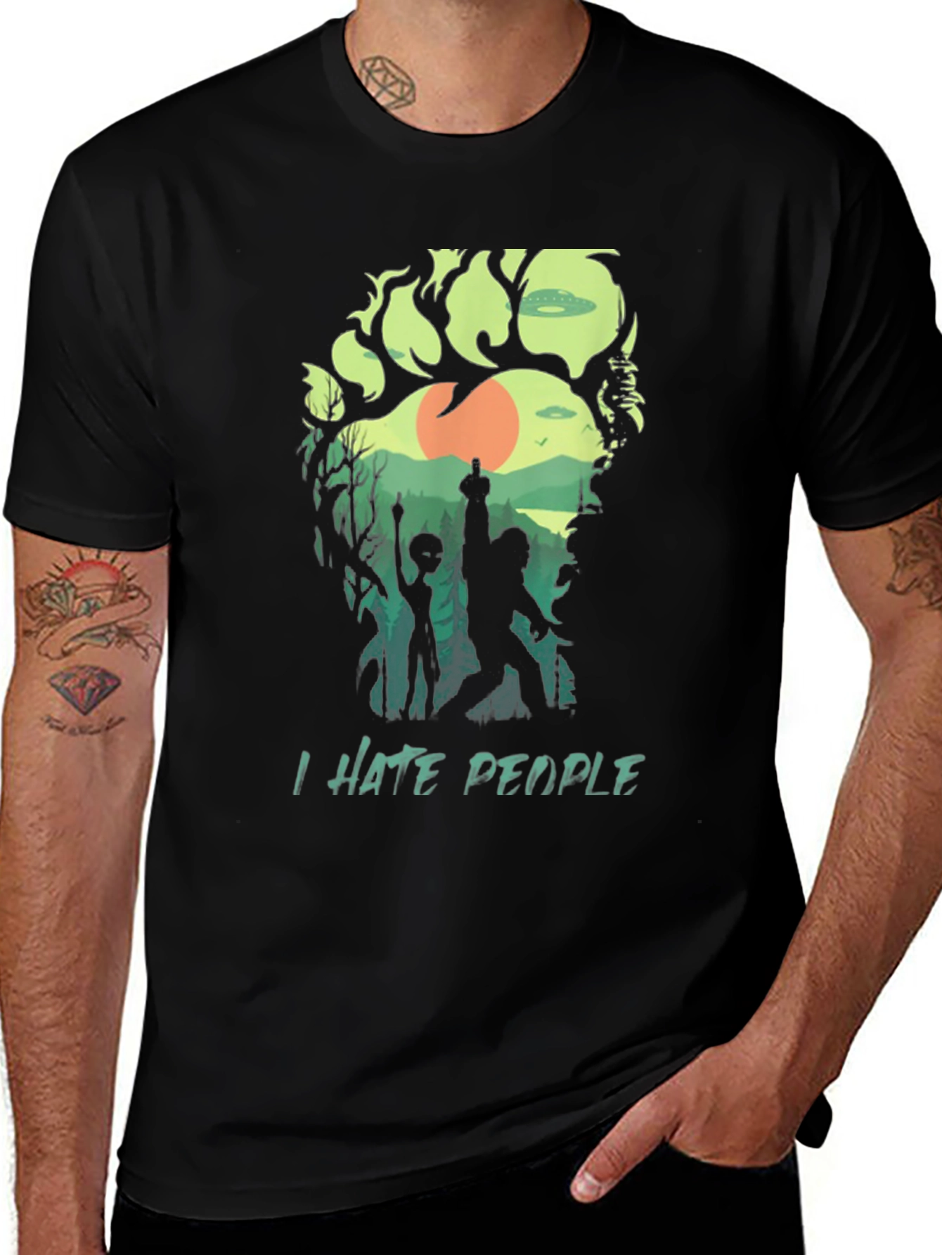 Variant 14 of I Hate People Graphic T-Shirt -  Nature, Bigfoot & Aliens