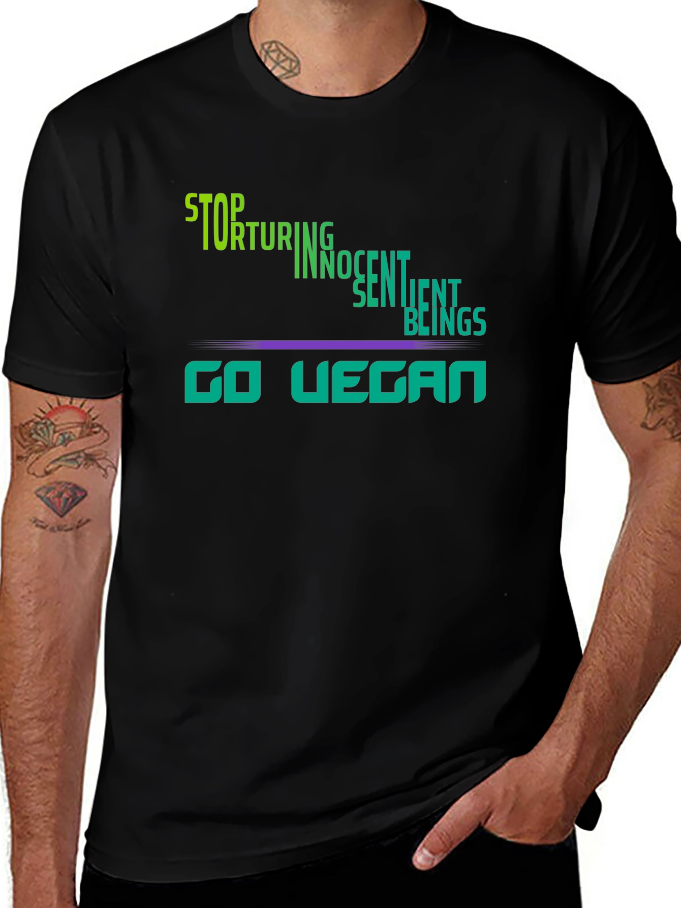 Variant 29 of Go Vegan T-Shirt - Stop Torturing Innocent Beings