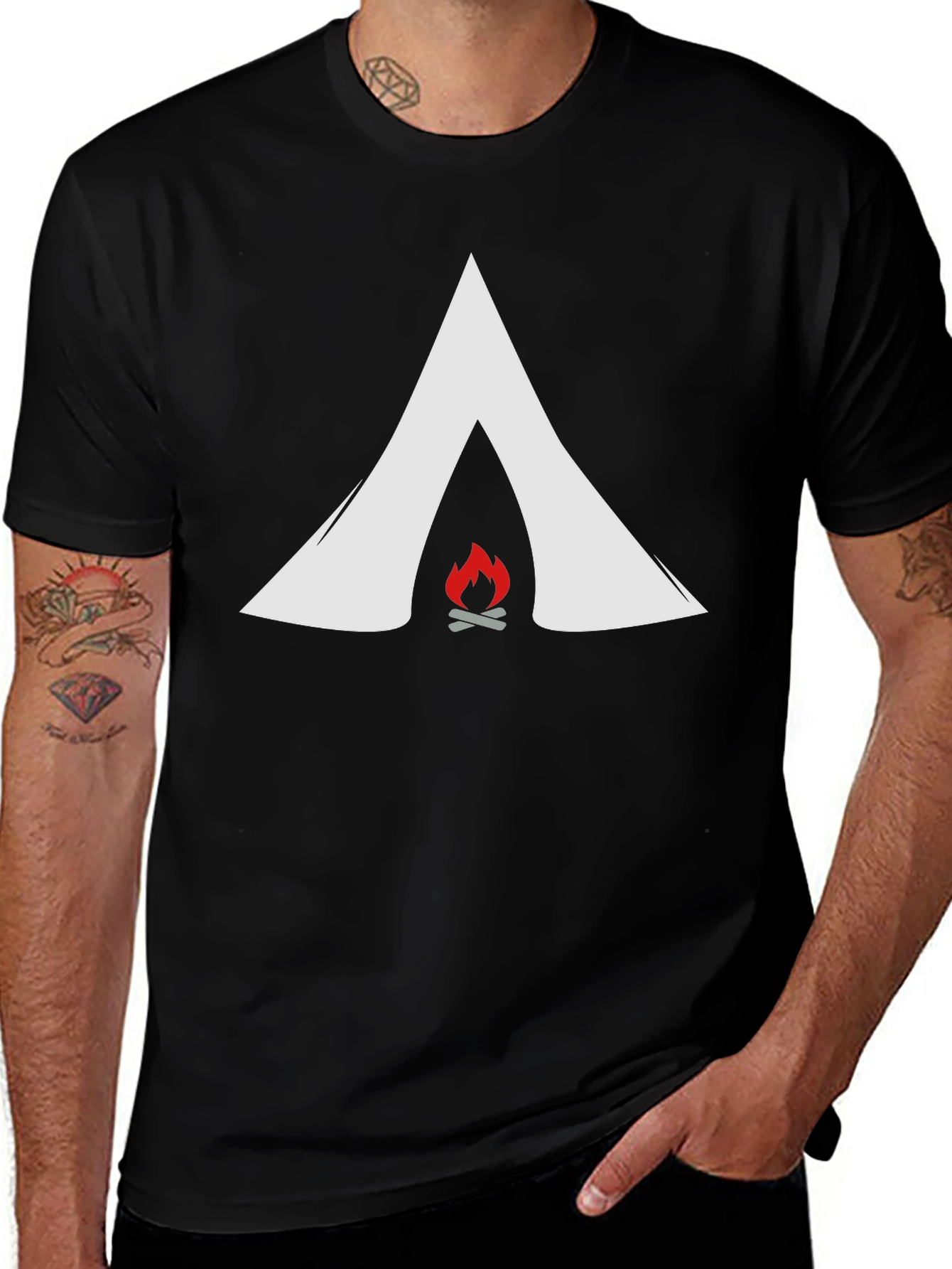 Variant 29 of Camping Tent & Fire Graphic Tee - Adventure Ready!