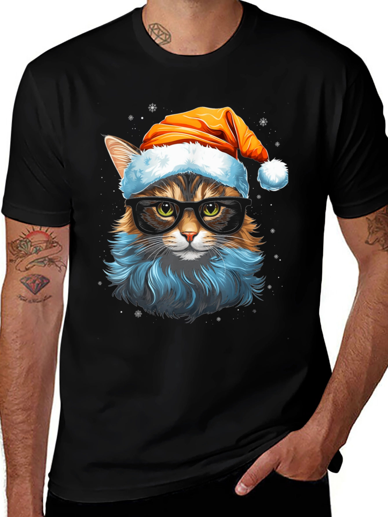 Variant 8 of Festive Feline T-Shirt: Cat in Santa Hat