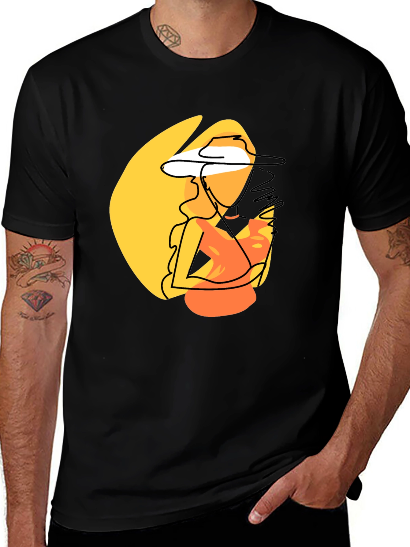 Variant 30 of Abstract Woman Graphic Print T-Shirt - Black