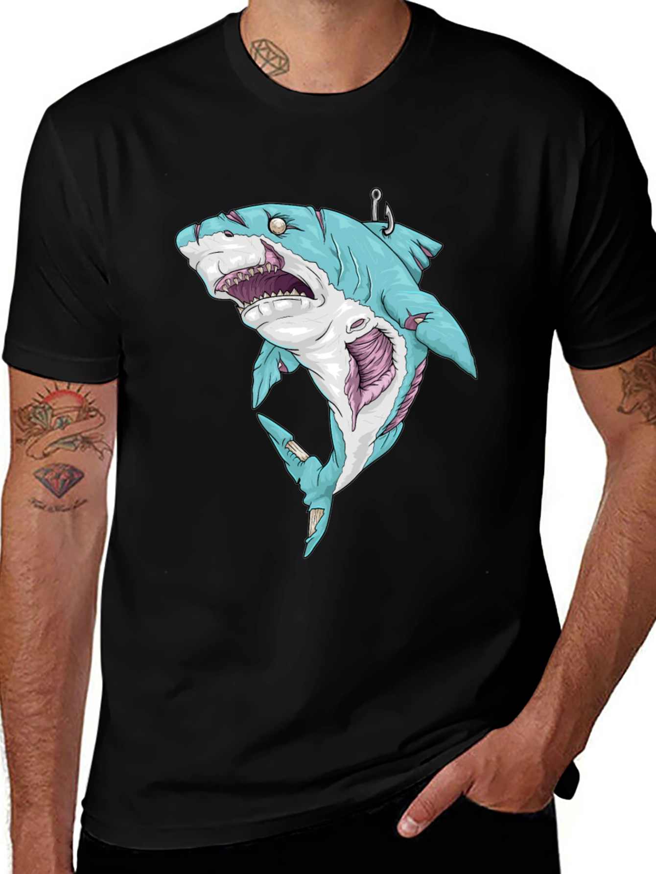 Variant 19 of Zombie Shark Graphic T-Shirt - Black