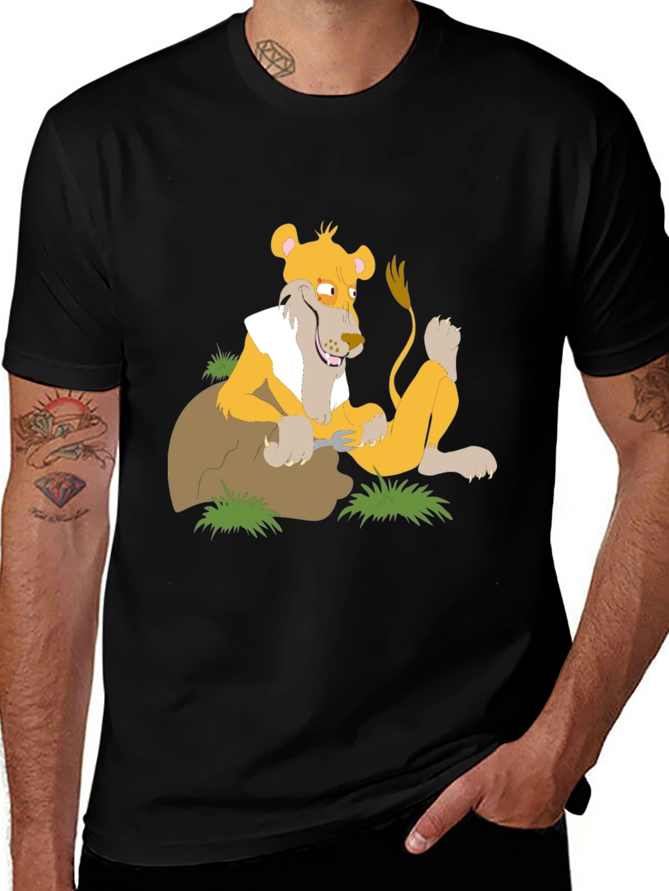 Variant 12 of Lion Cartoon Graphic T-Shirt - Black
