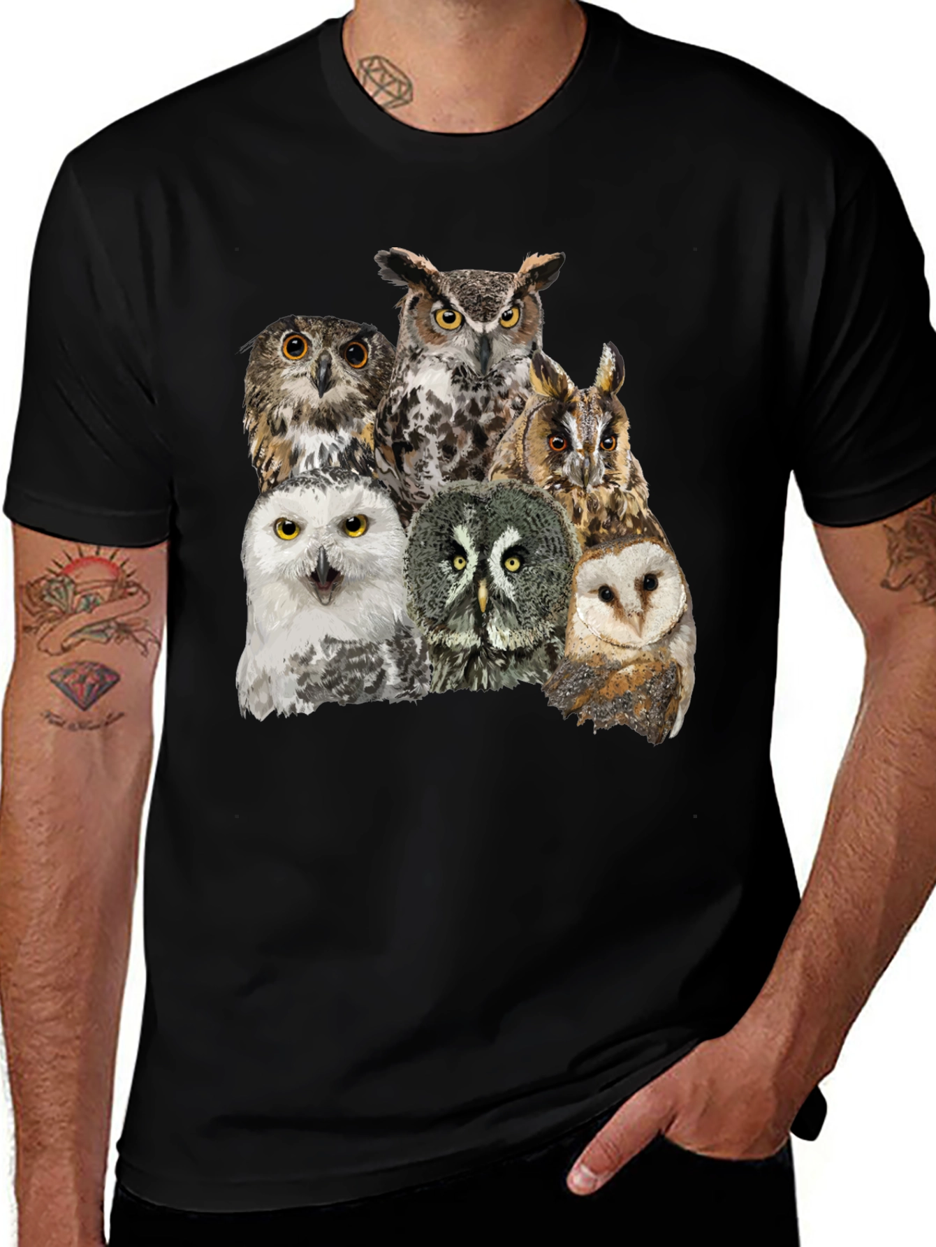 Variant 21 of Owl Collage Graphic Tee - Unisex Black T-Shirt