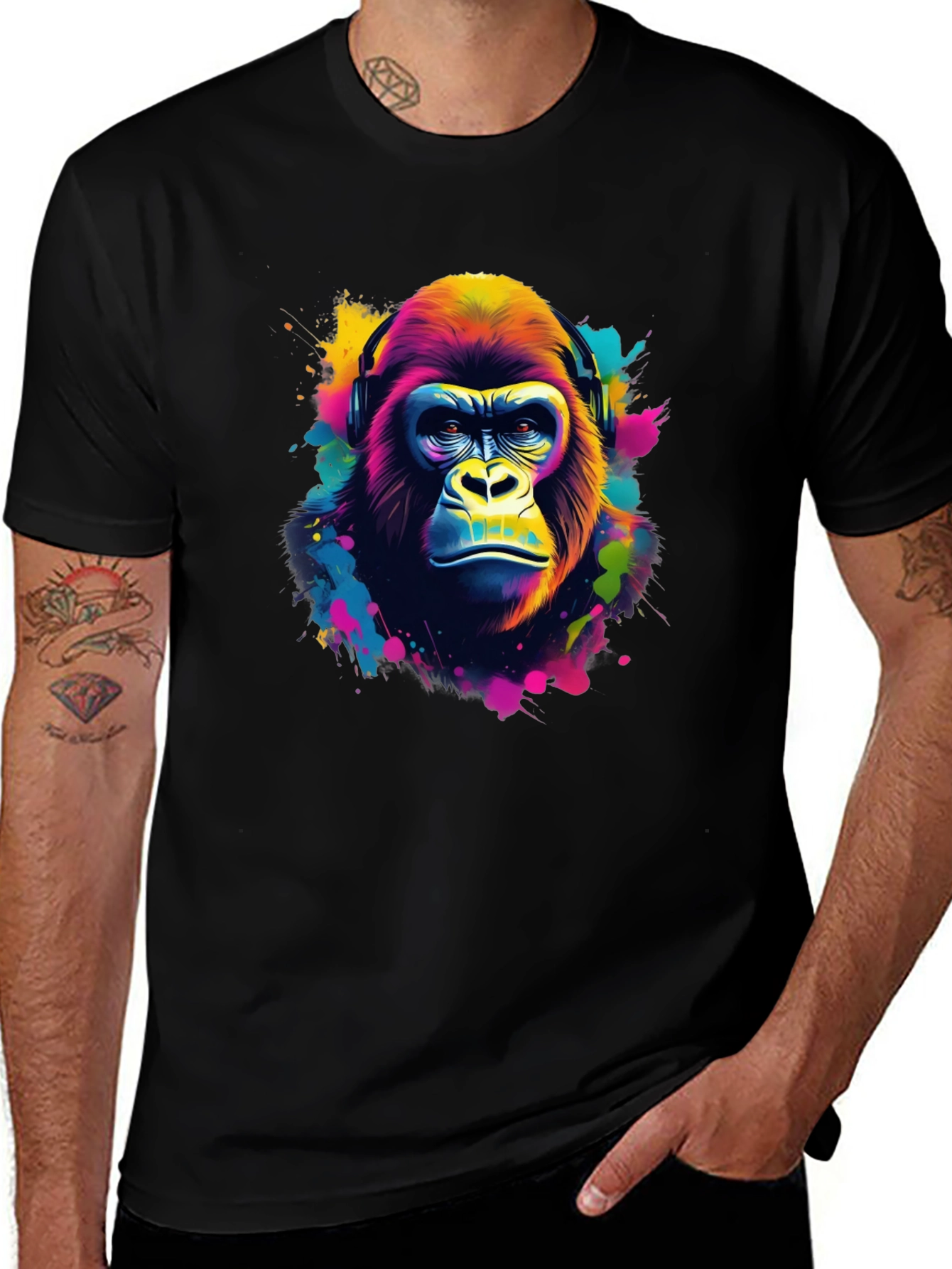 Variant 16 of Vibrant Gorilla Headphone Graphic Tee - Black