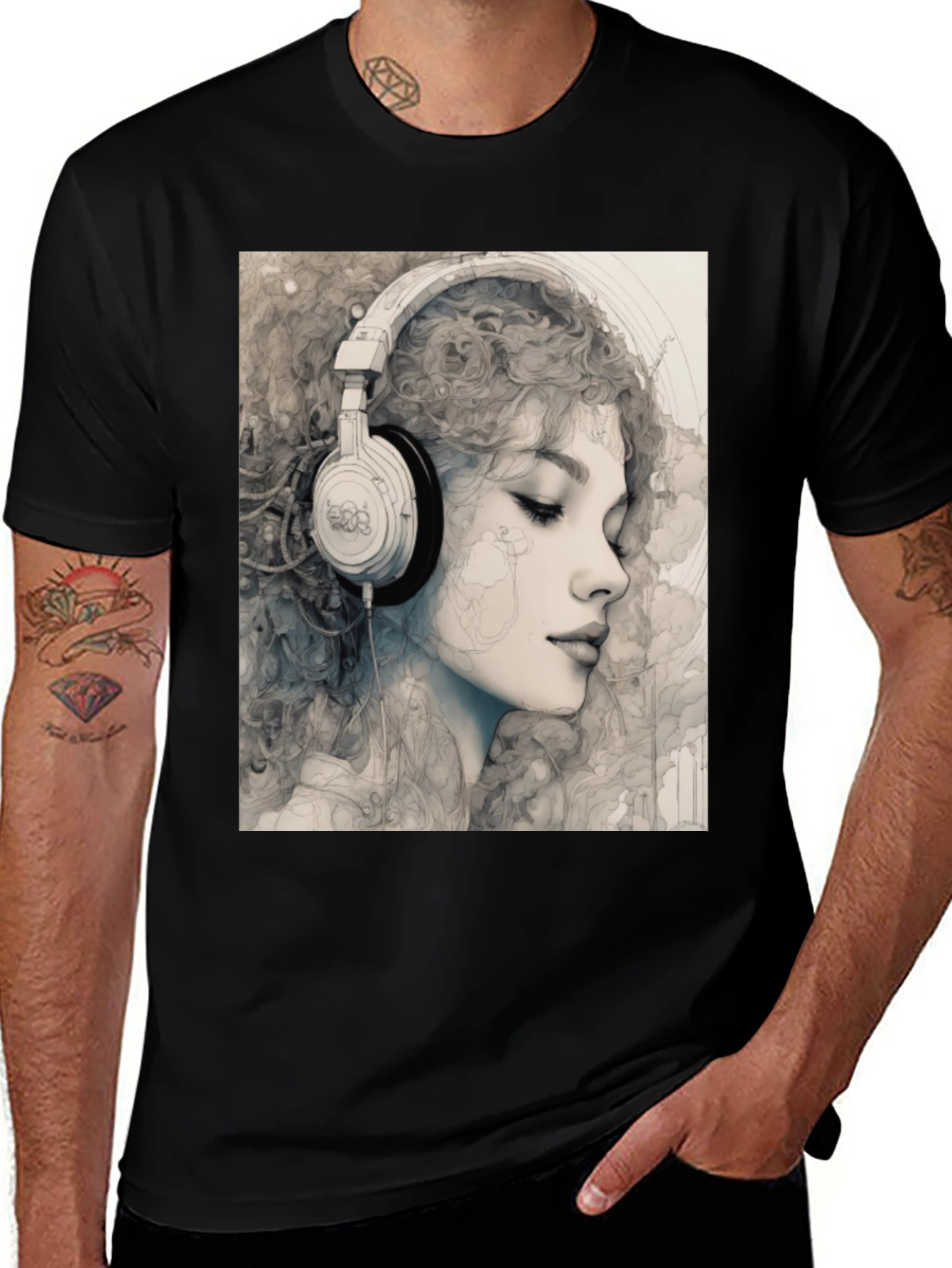 Woman with Headphones Graphic T-Shirt