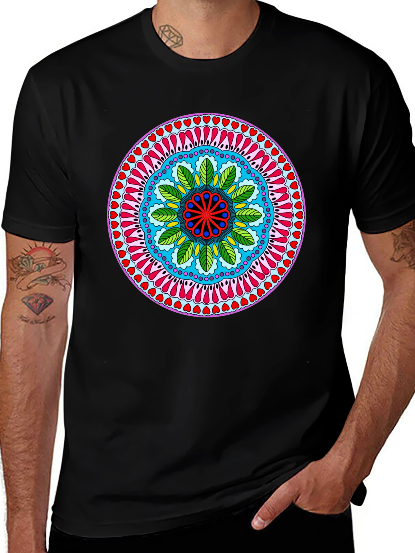 Variant 10 of Vibrant Mandala Print Black T-Shirt