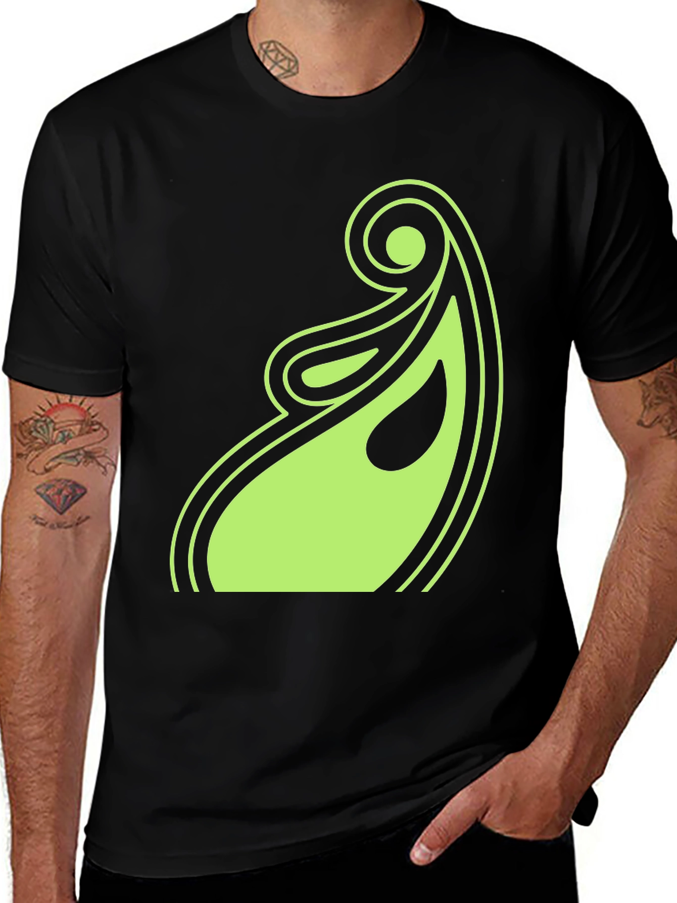 Variant 6 of Modern Art Deco Green Design Black T-Shirt