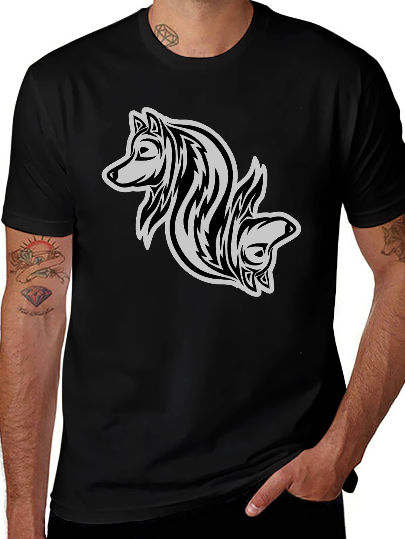 Variant 27 of Tribal Wolf Graphic Tee - Black Cotton Blend