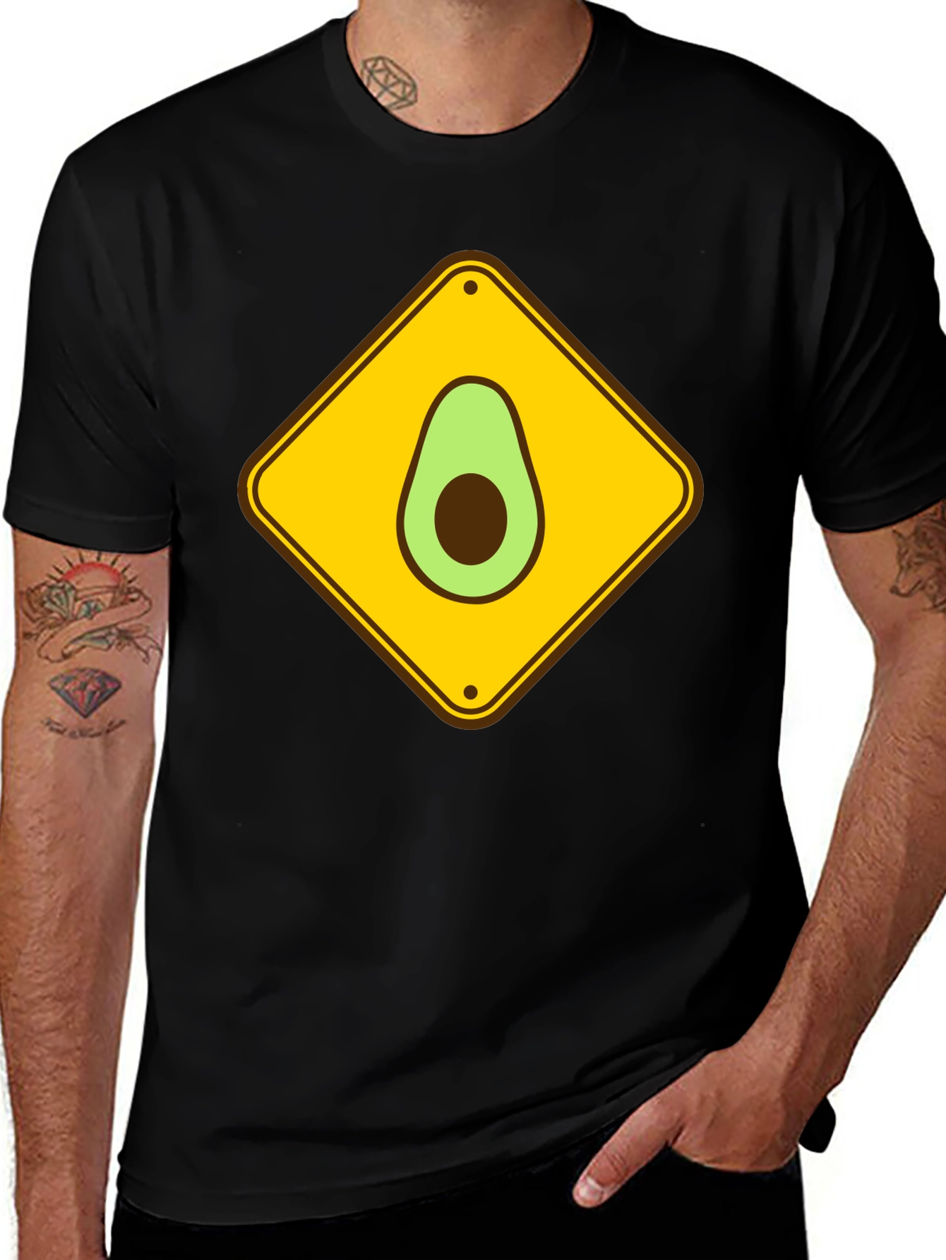 Variant 10 of Avocado Caution Sign Graphic Tee - Black