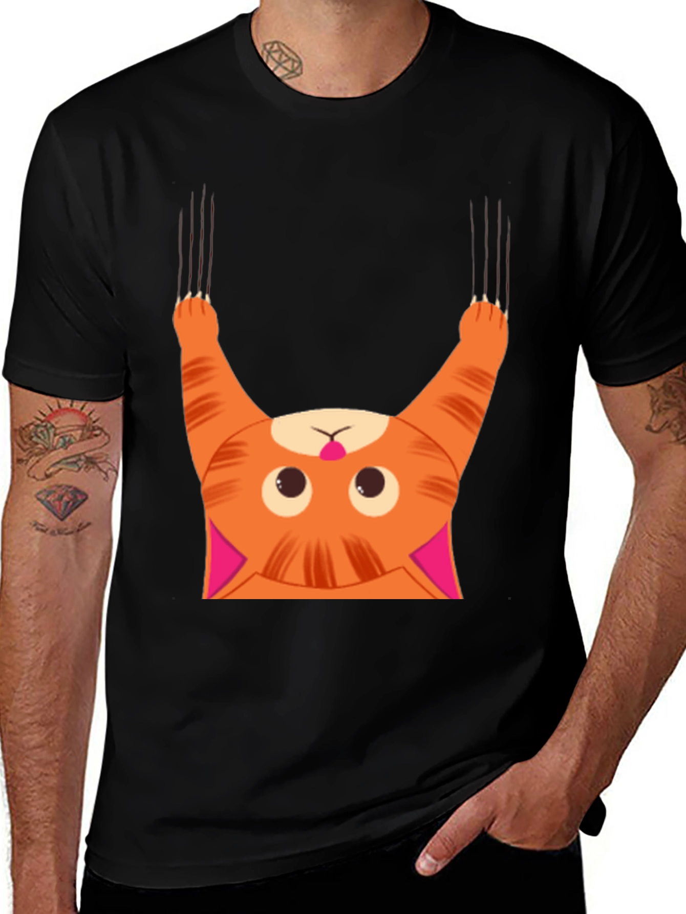 Variant 5 of Funny Cat Scratching Black T-Shirt