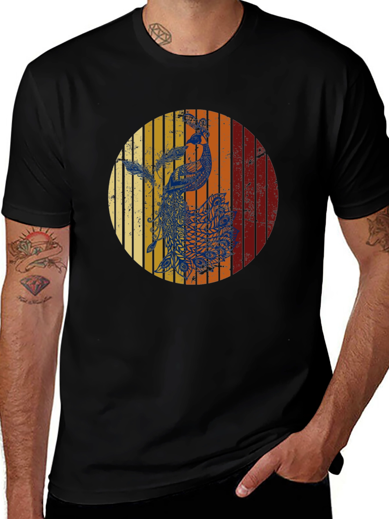 Retro Peacock Graphic Tee - Stylish & Unique Design