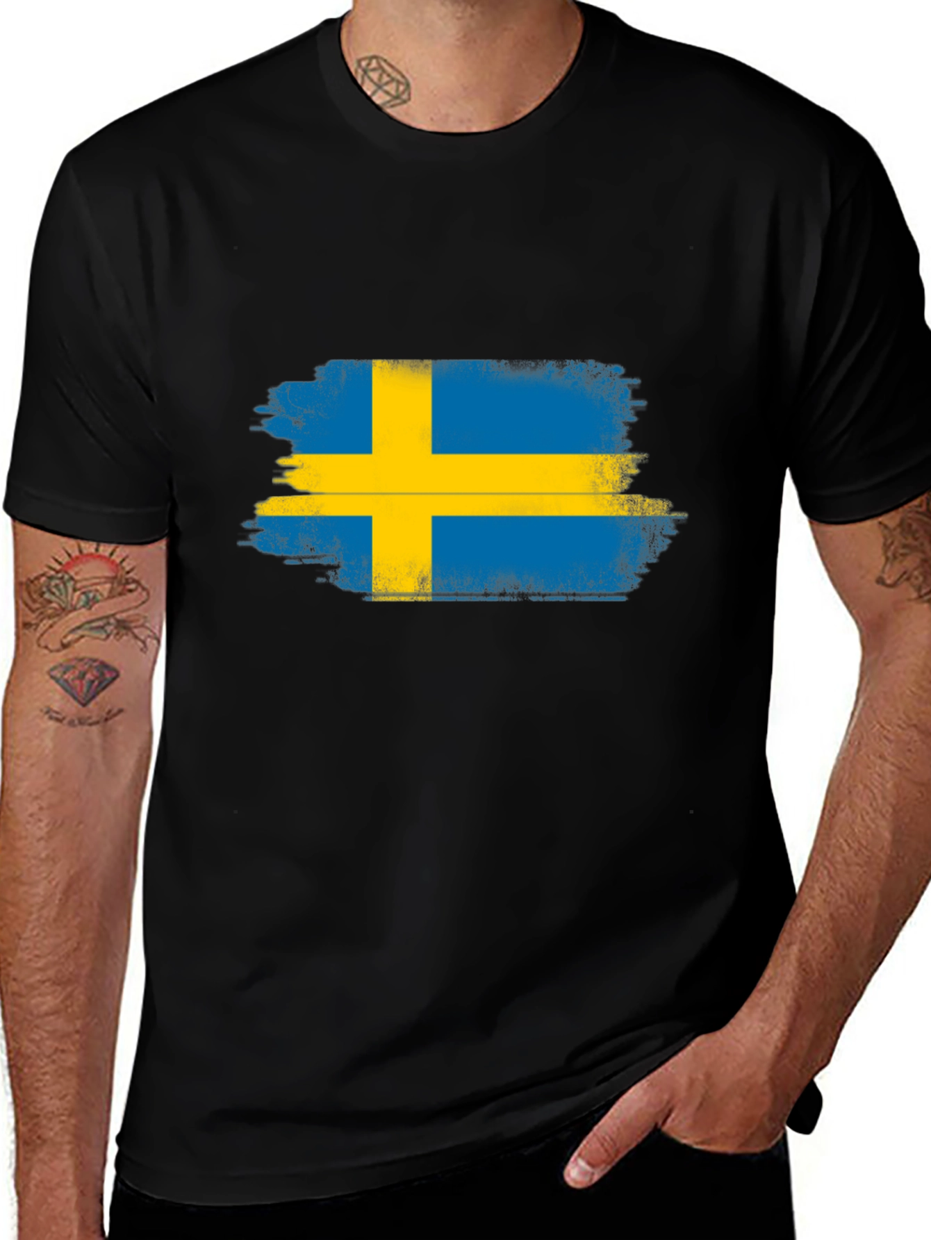 Sweden Flag T-Shirt, Distressed Graphic Tee